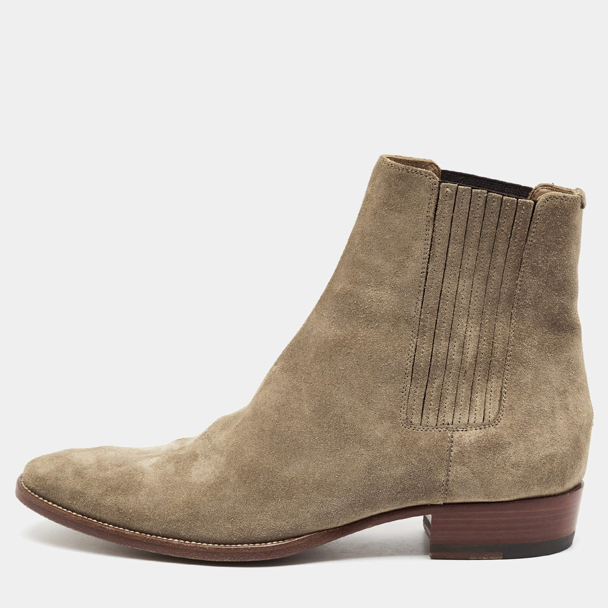 Pre Owned Saint Laurent Wyatt Size 41 Beige Suede Chelsea Boots