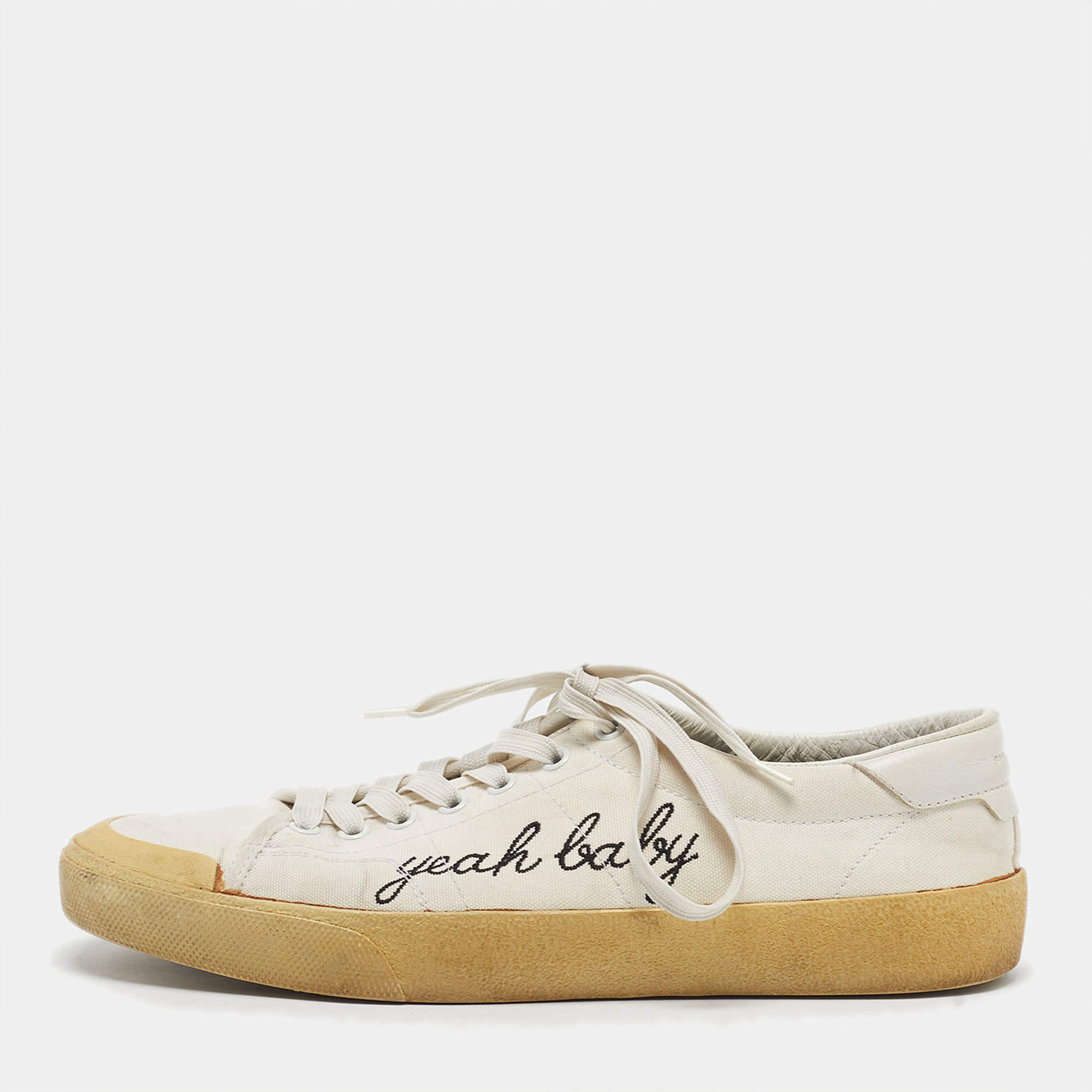 Pre Owned Saint Laurent Court Classic Size 42 White Canvas Lace Up Sneakers