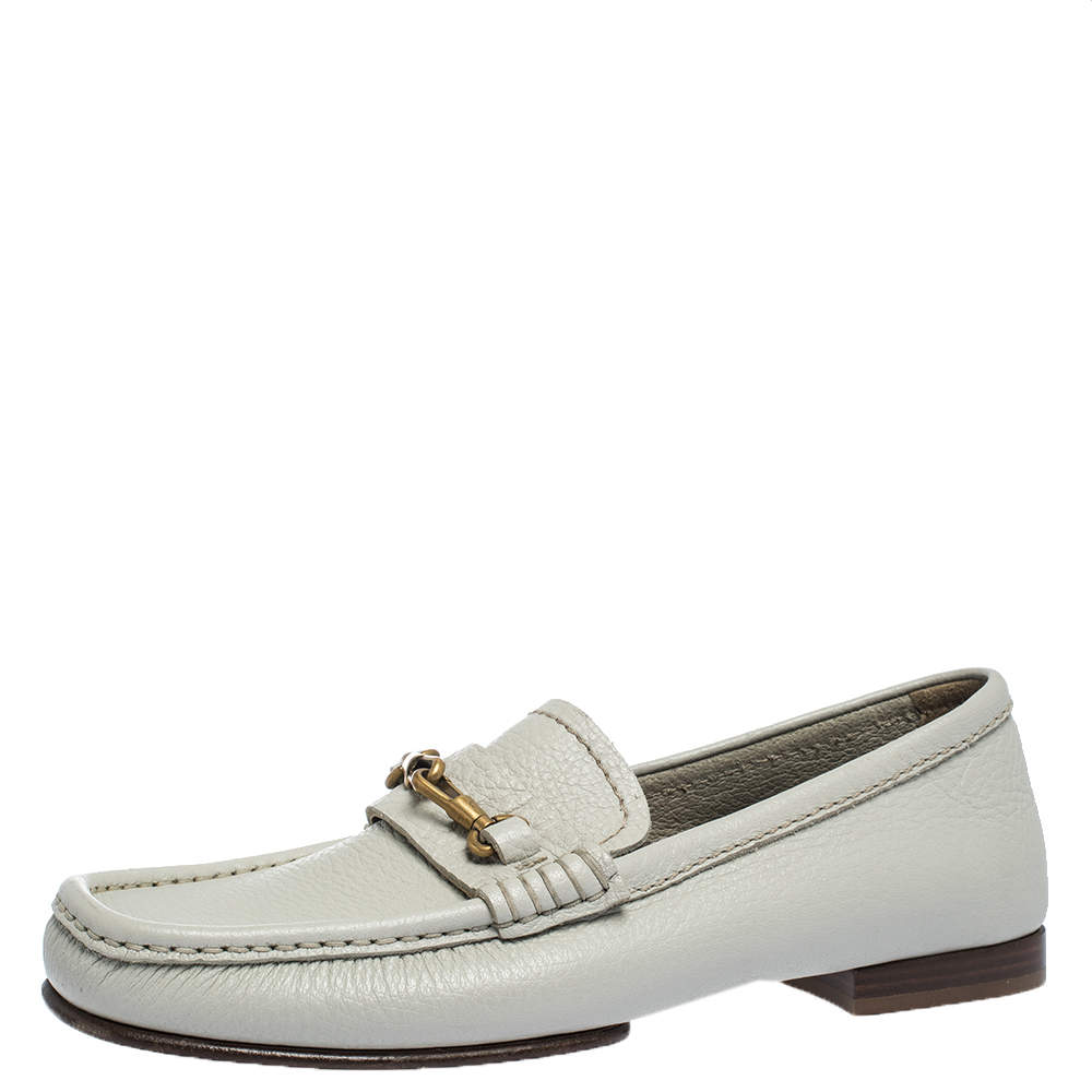 Saint Laurent Paris Off-white Leather Hook Detail Loafers Size 41