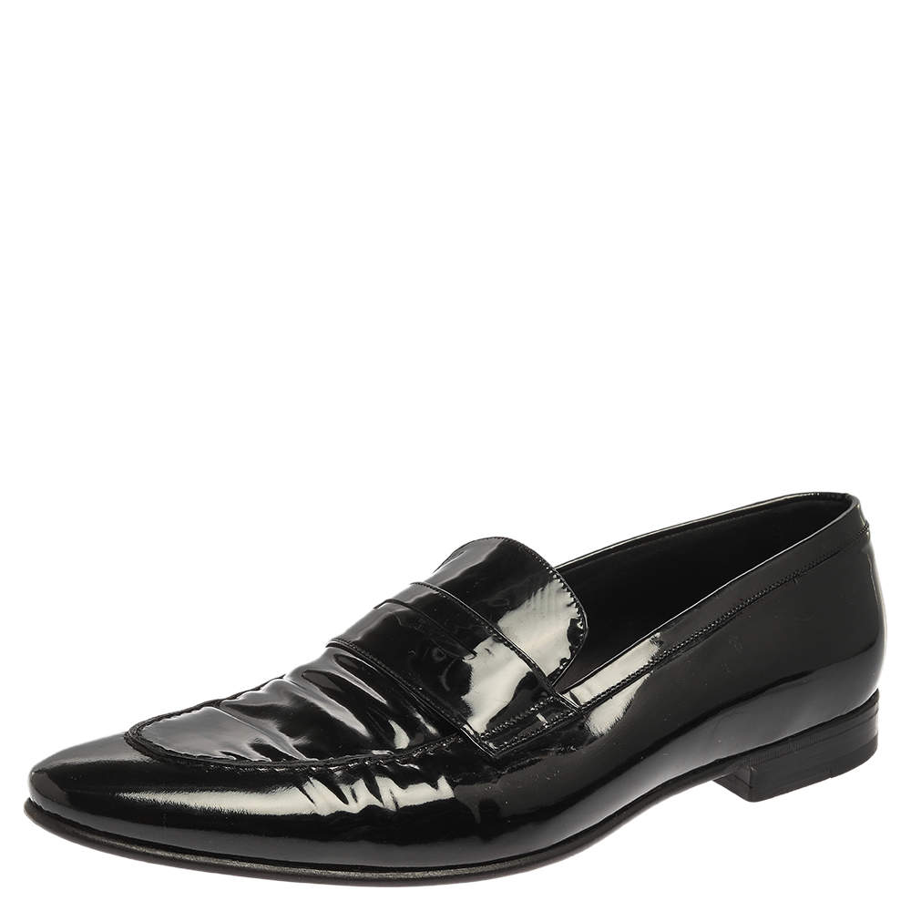 Saint Laurent Paris Black Patent Leather Slip On Loafers Size 44