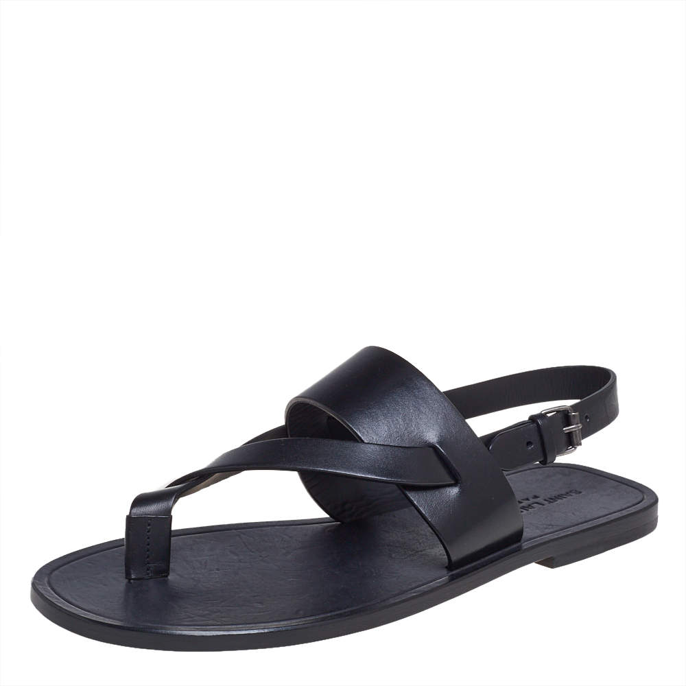 Saint Laurent Black Leather Culver Flat Sandals Size 43