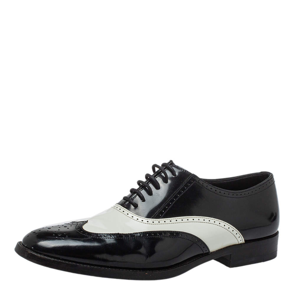 Pre Owned Saint Laurent Black/White Patent Leather Oxfords Size 37.5