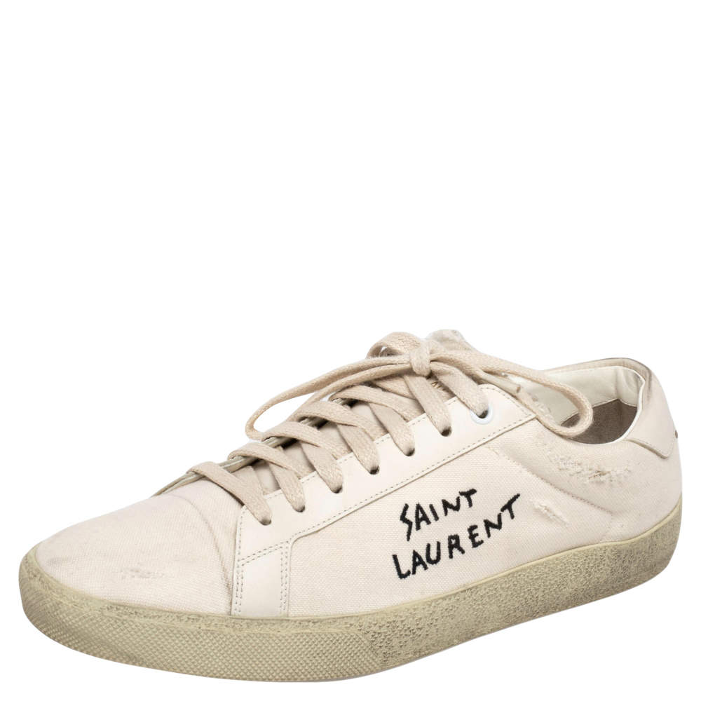 Saint Laurent White Canvas  And Leather Court Classic Low Top Sneakers Size 42