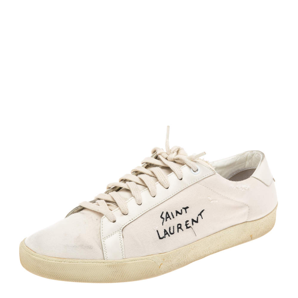 スニーカー SAINT LAURENT CLUB LOW WHITE CANVAS TRAINER Saint Laurent Court Classic White Canvas Leather Logo Low