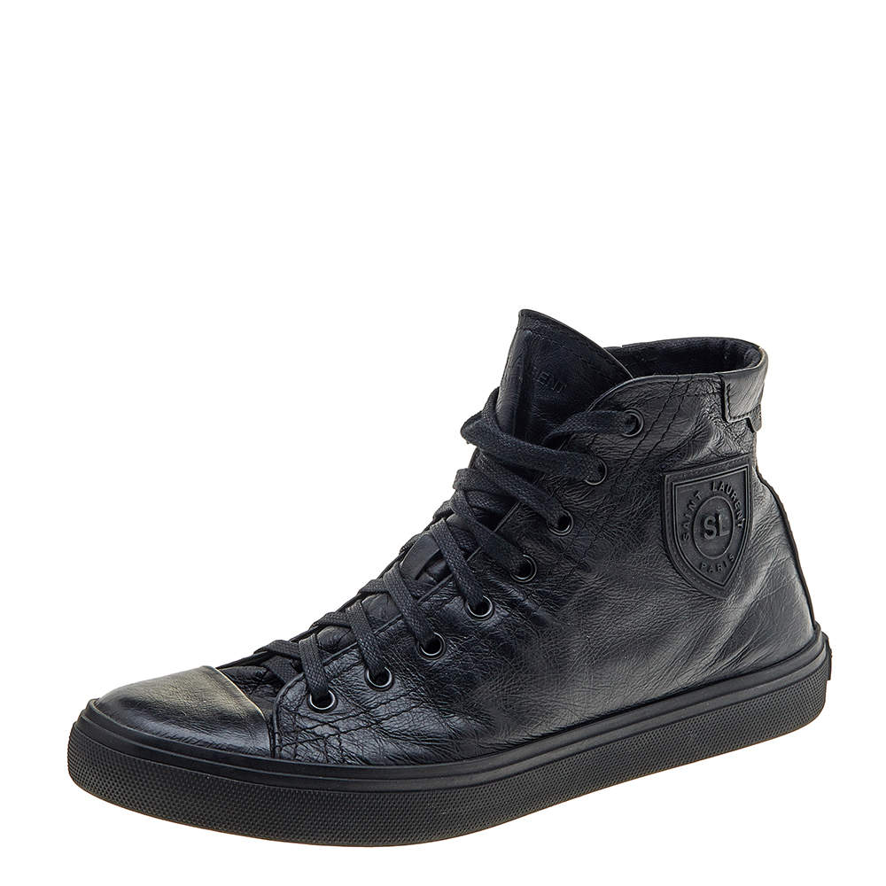 Pre Owned حذاء رياضي سان لوران جلد أسود عنق مرتفع مقاس 39