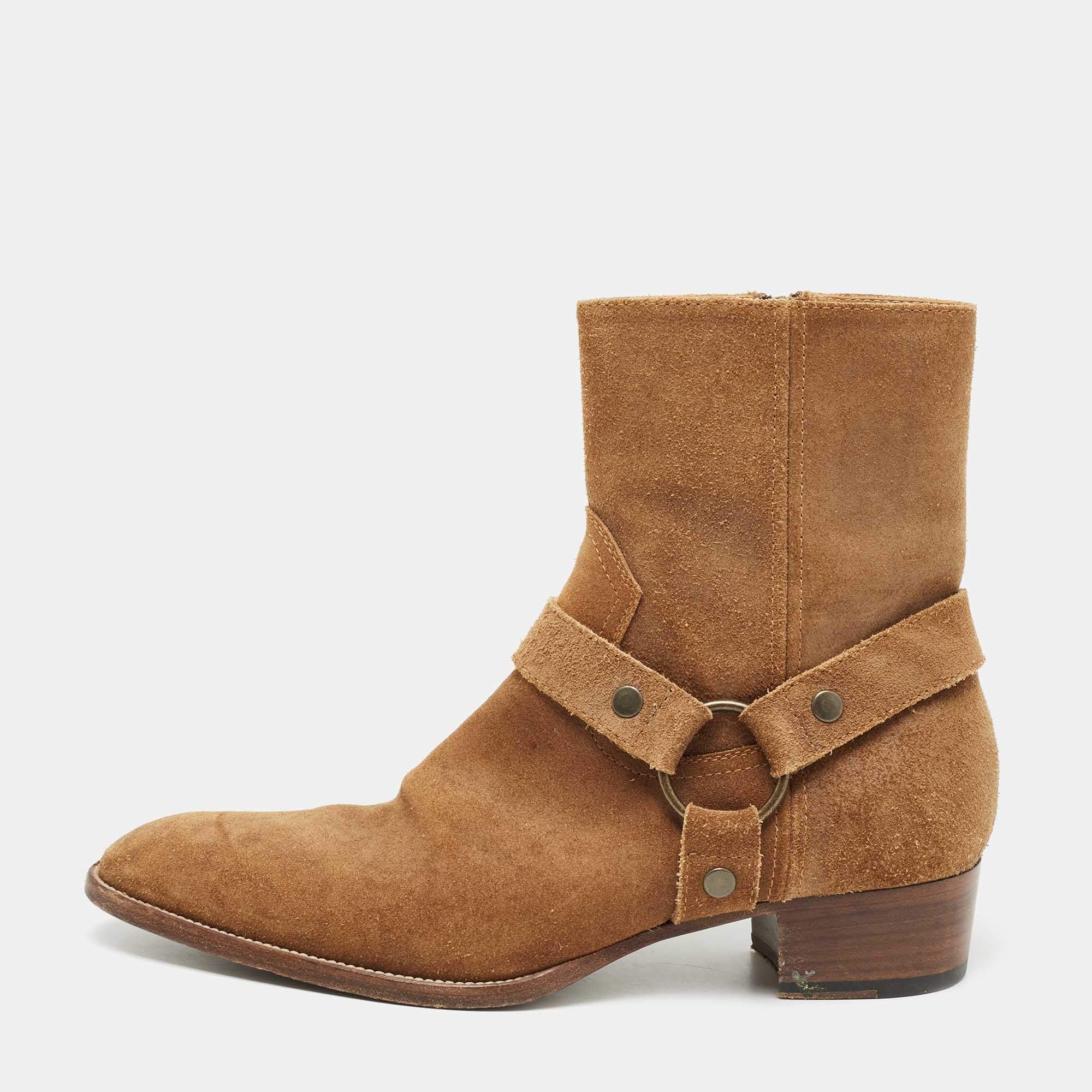 مملوكة مسبقًا  Saint Laurent Paris Brown Suede Ankle Boots Size 43