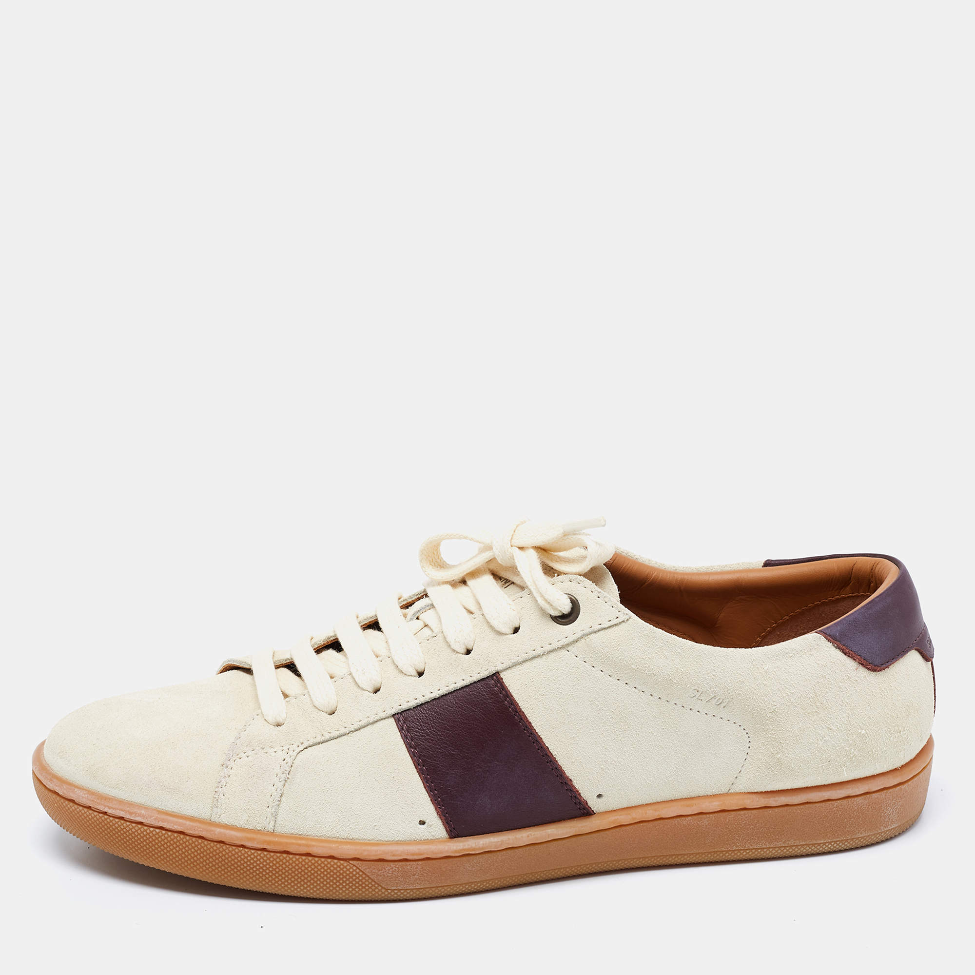 مملوكة مسبقًا Saint Laurent Grey/Brown Suede And Leather Lace Up Sneakers Size 41