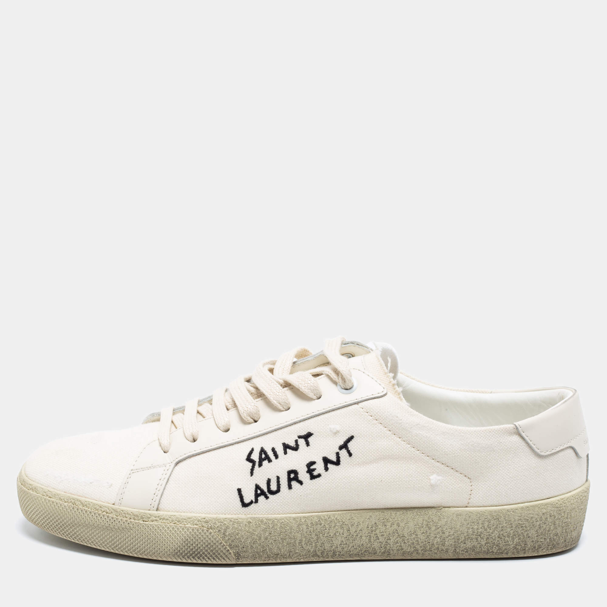 Saint Laurent Off-White Canvas Logo Court Classic Low-Top Sneakers Size 40