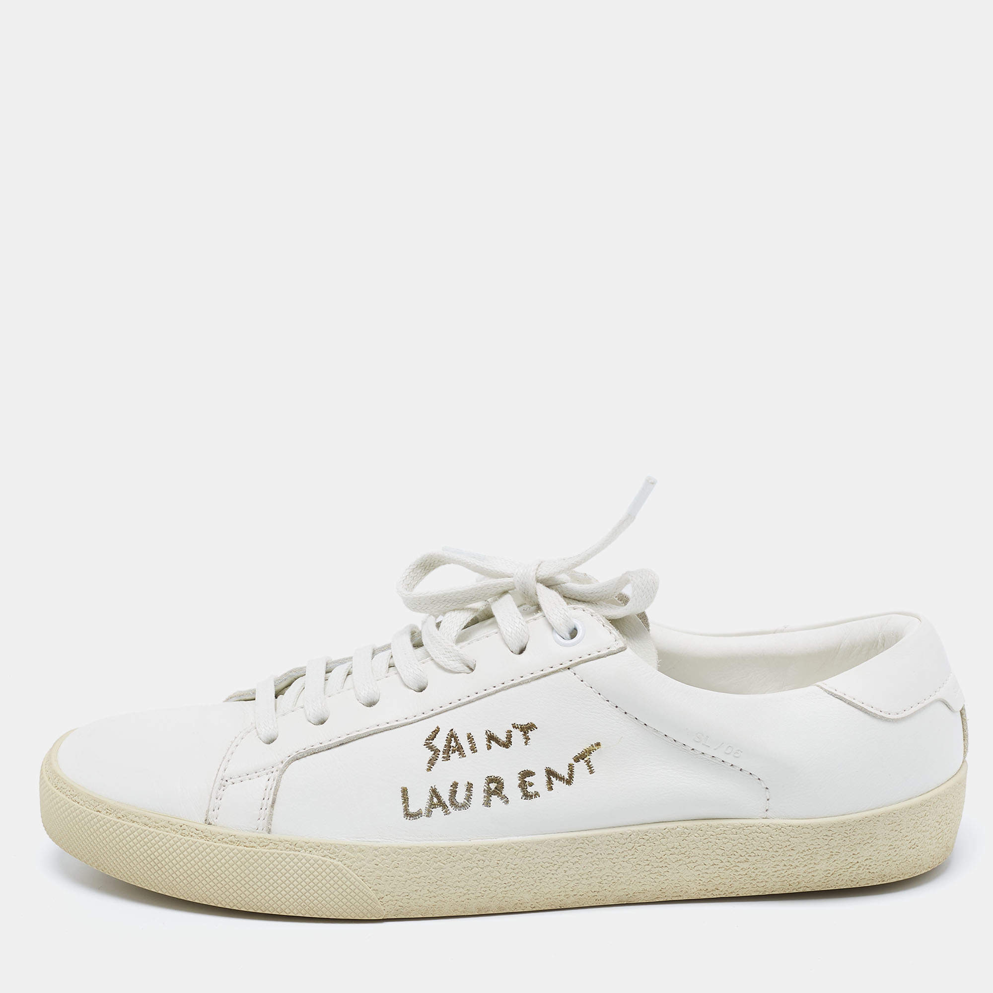 مملوكة مسبقًا Saint Laurent White Leather Court Classic Lace Up  Sneakers  Size 41