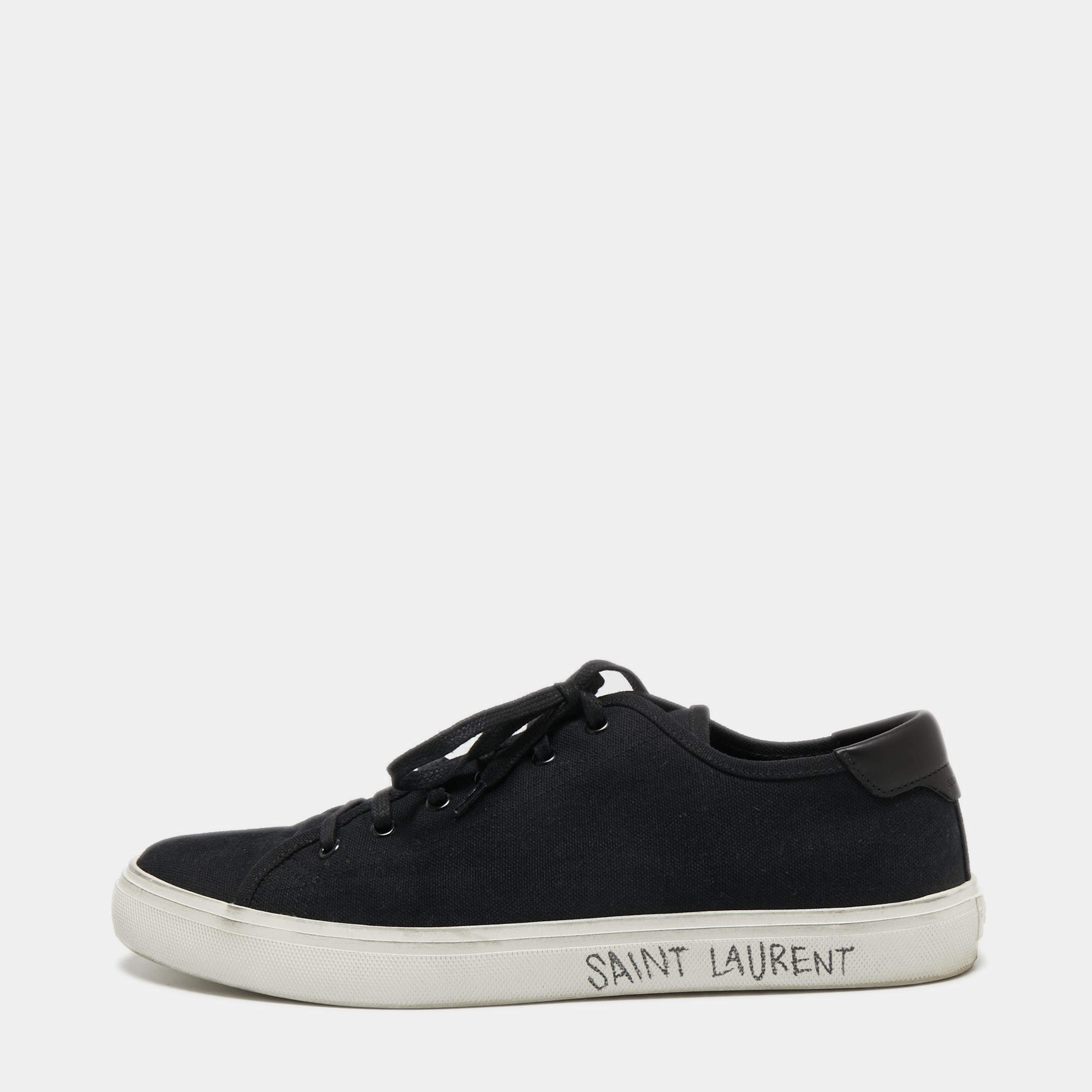 Saint Laurent Black Canvas And Leather Malibu Low Top Sneakers Size 44