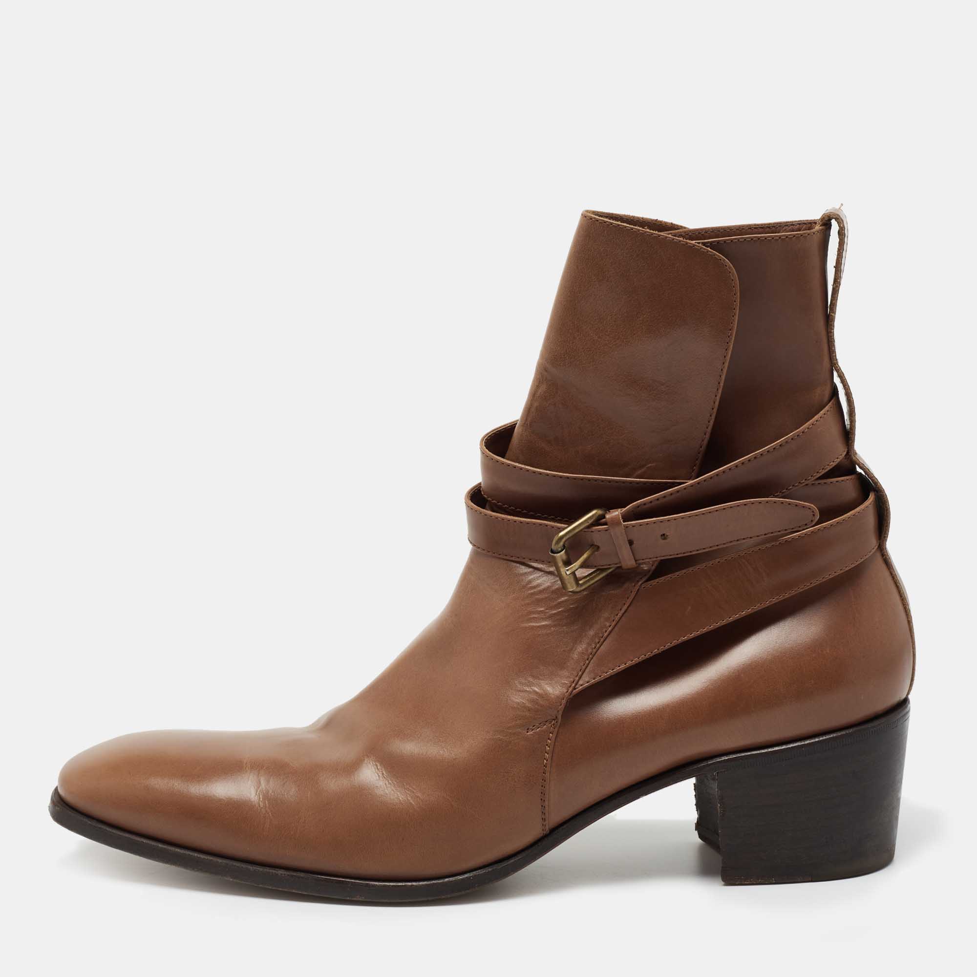 Saint Laurent Light Brown Leather Ankle Boots Size 46