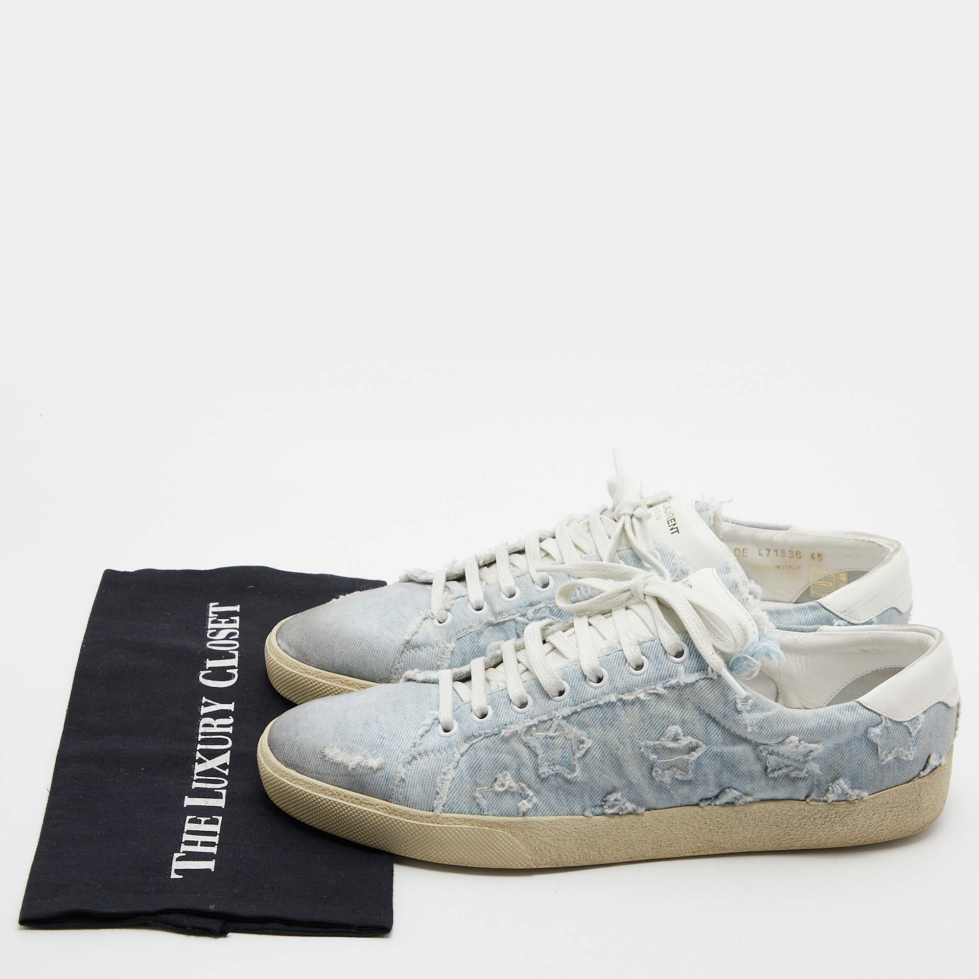 Saint Laurent Blue/White Denim and Leather Star Low Top Sneakers Size 45