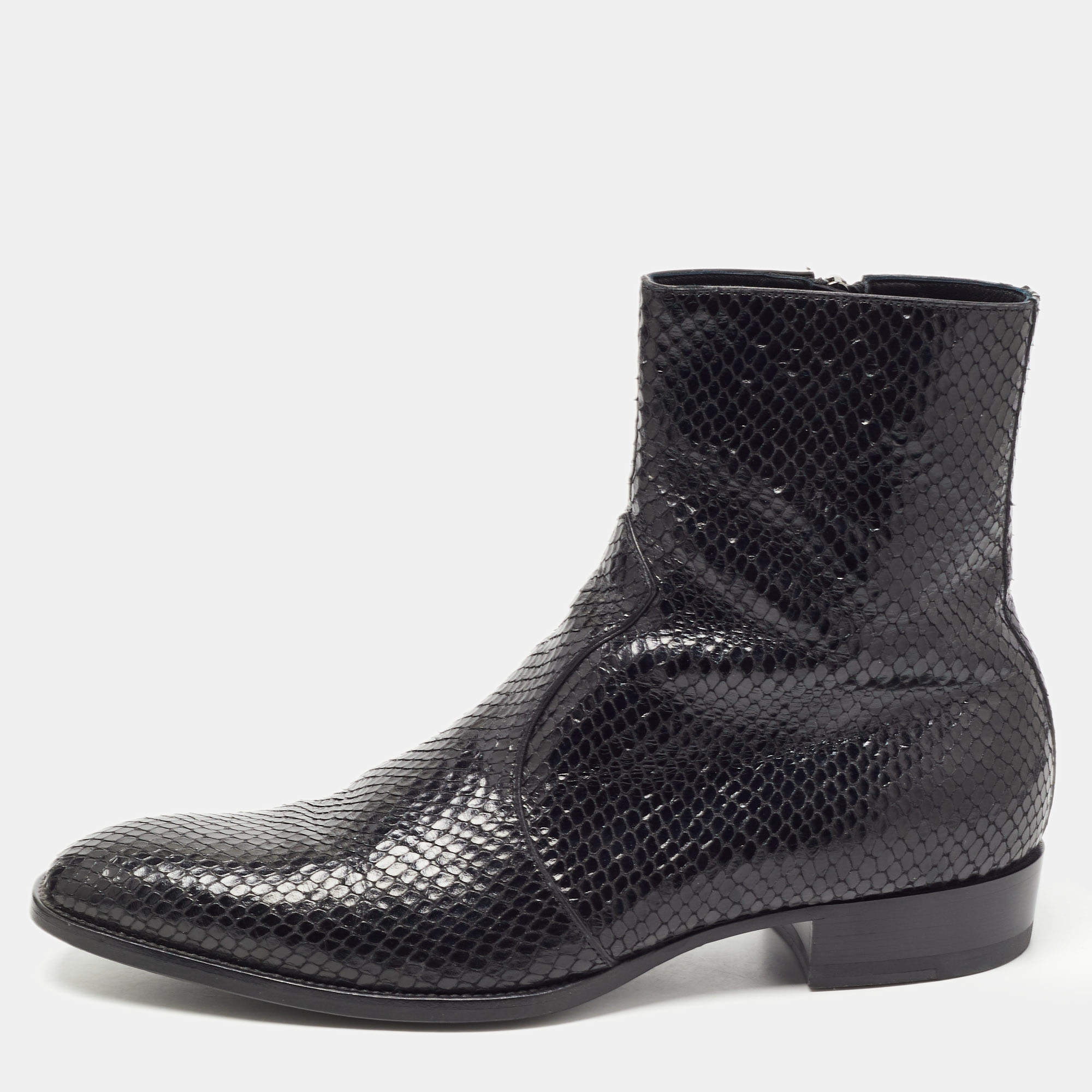 Saint Laurent Black Python Leather Lukas Boots Size 43