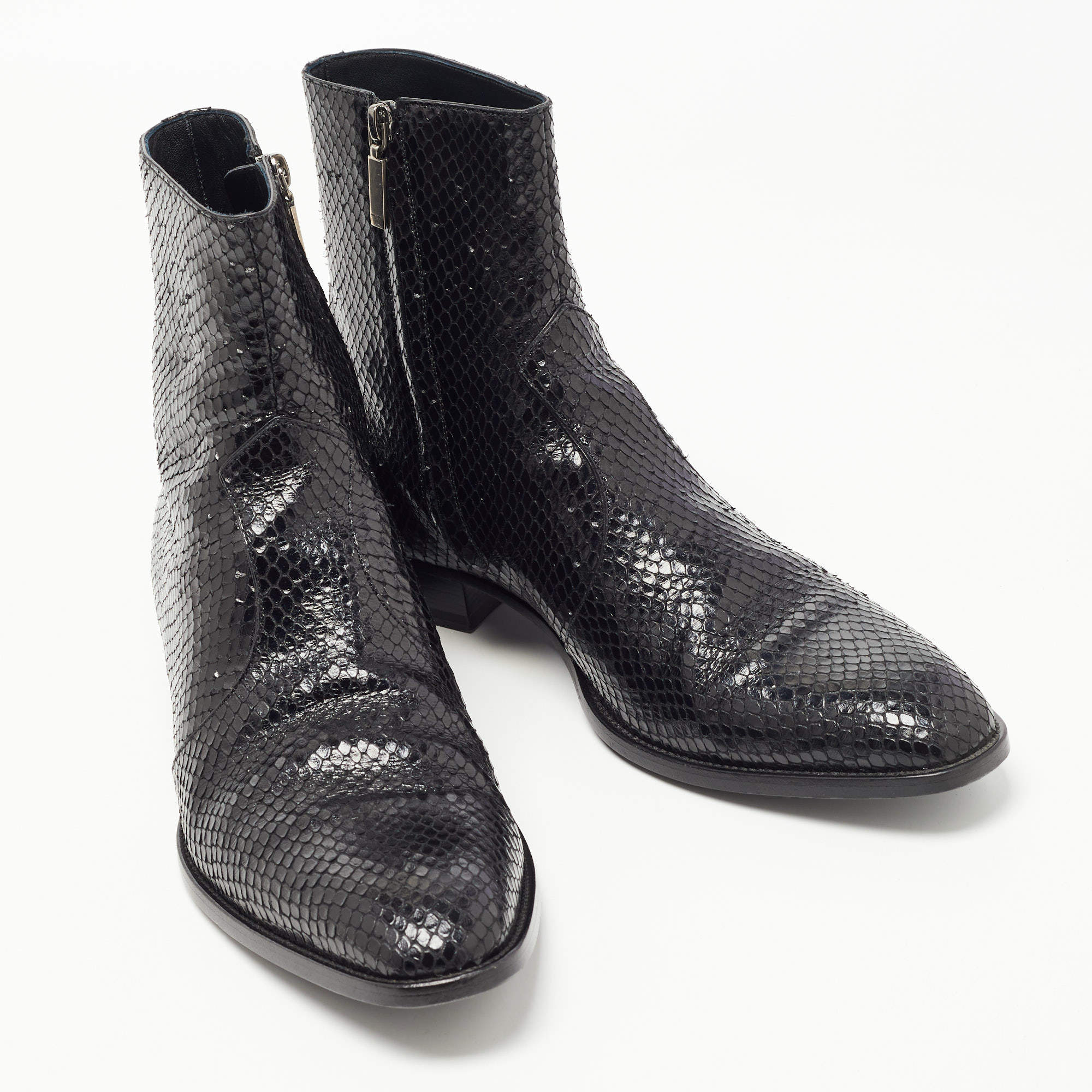 Saint Laurent Black Python Leather Lukas Boots Size 43