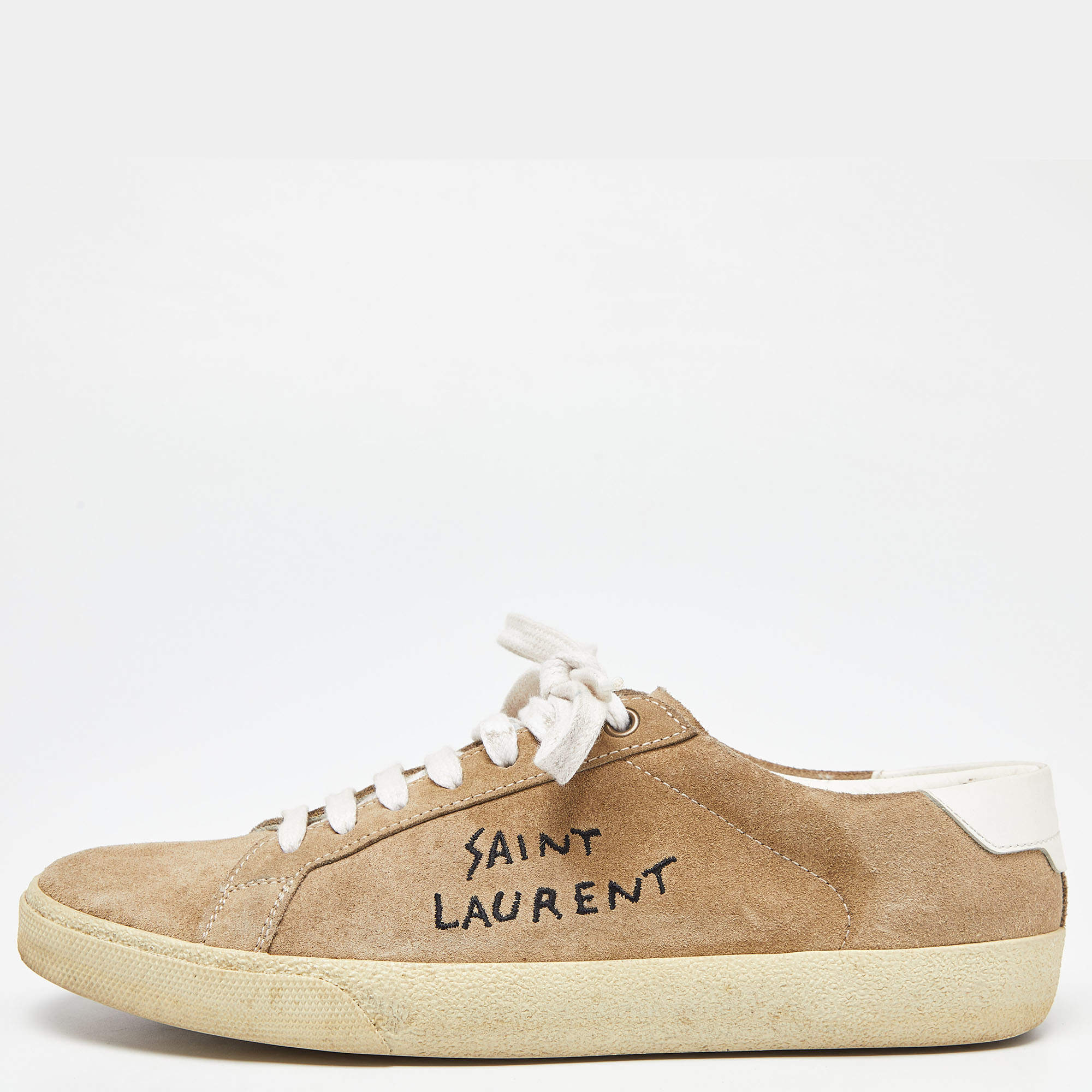 مملوكة مسبقًا Saint Laurent Brown Suede Court Classic Logo Sneakers Size 39