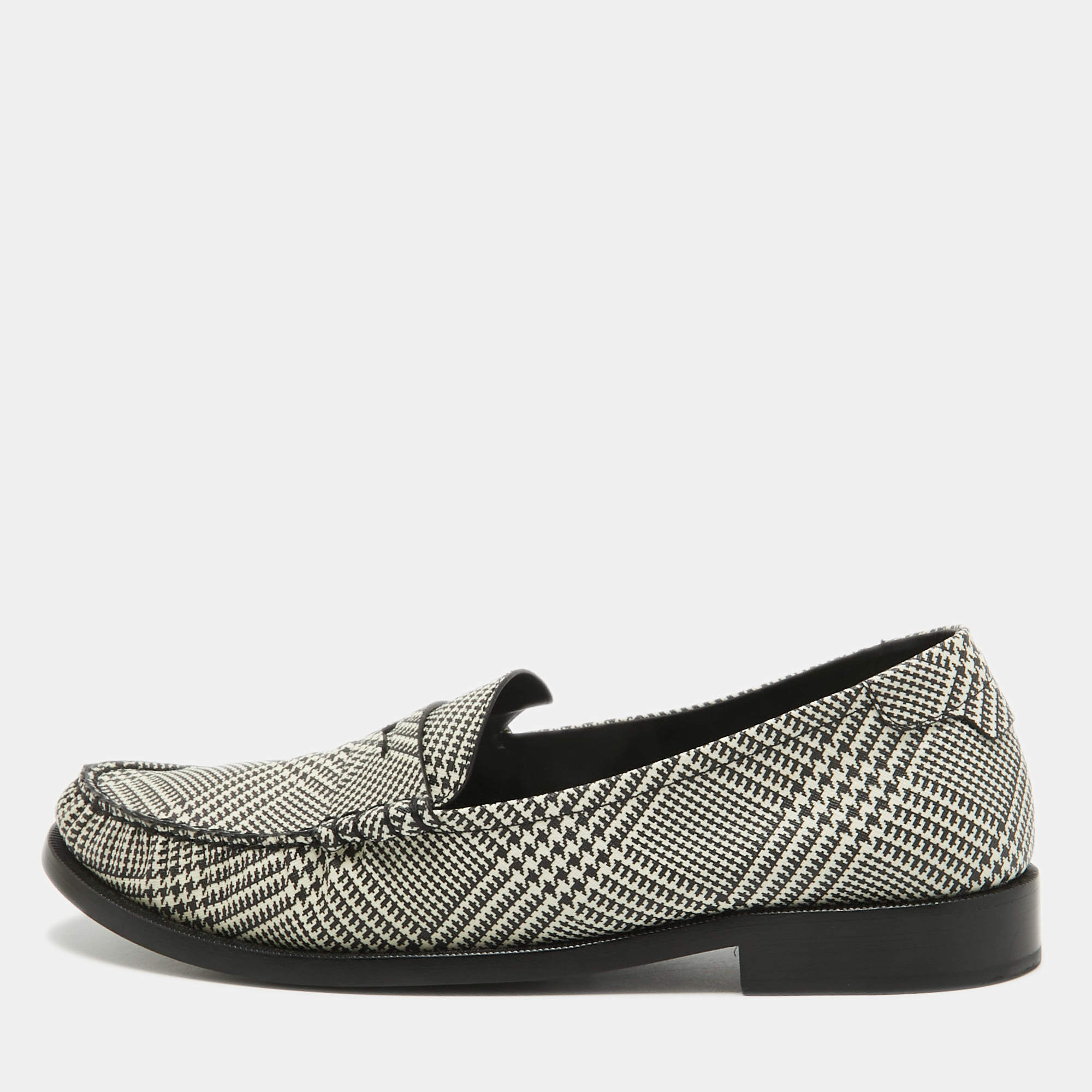 Saint Laurent Paris Black/White Coated Canvas Penny Slip On Loafers Size 45