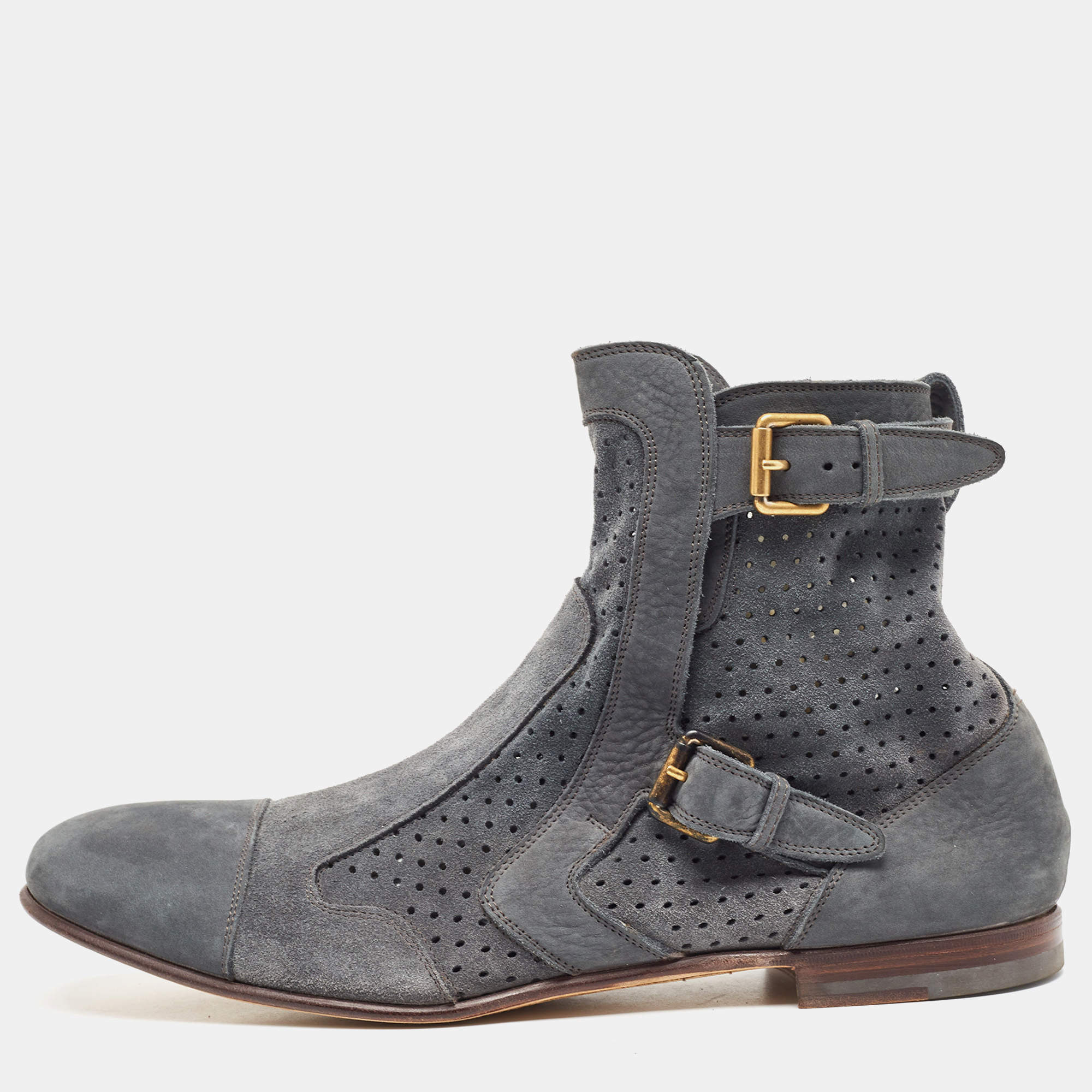 Saint Laurent Grey Suede Blake Jodhpur Ankle Boots Size 45