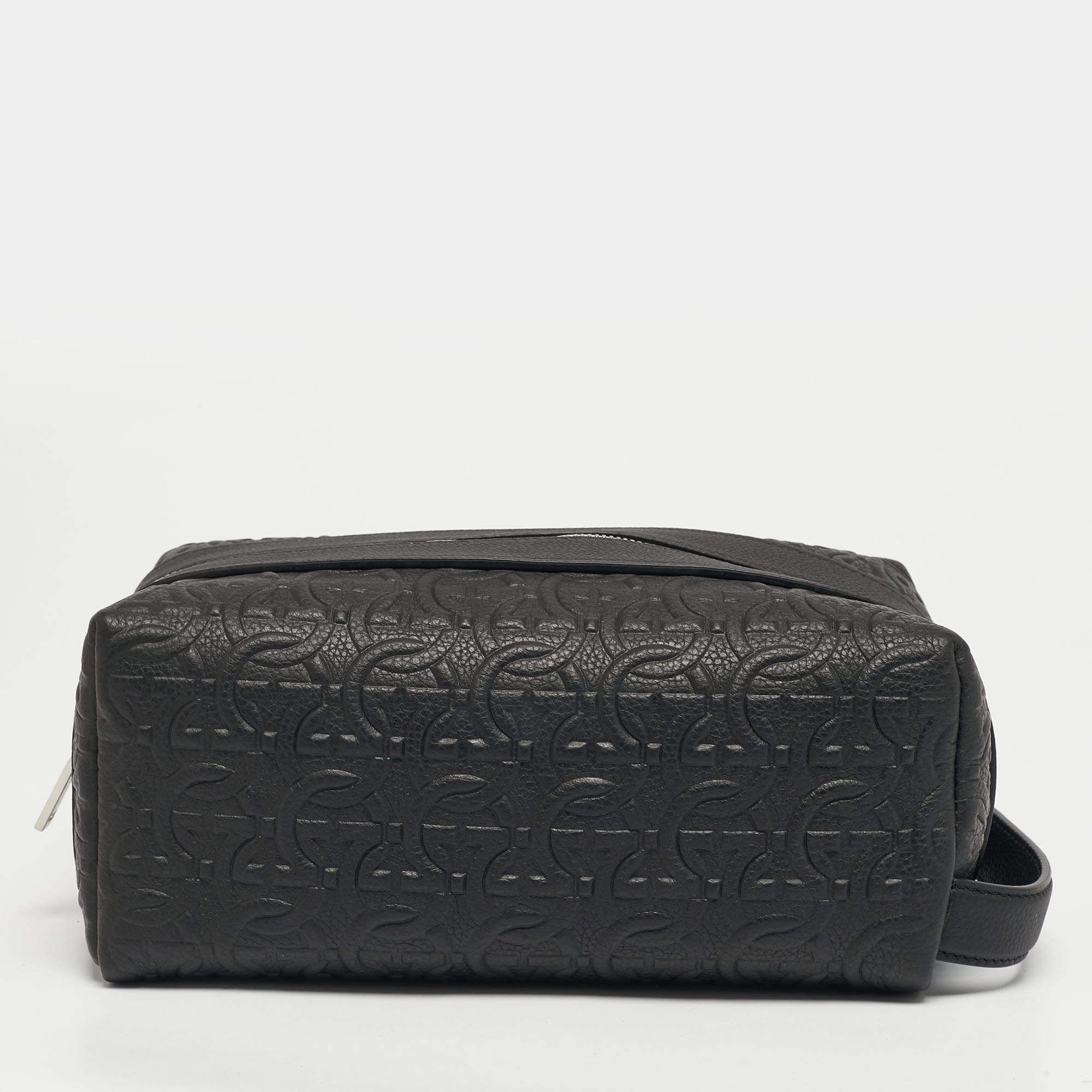 مملوكة مسبقًا Salvatore Ferragamo Black Gancini Embossed Leather Toiletry Pouch
