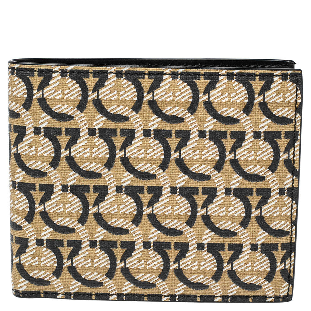 Salvatore Ferragamo Beige/Black Signature Coated Canvas Bifold Wallet