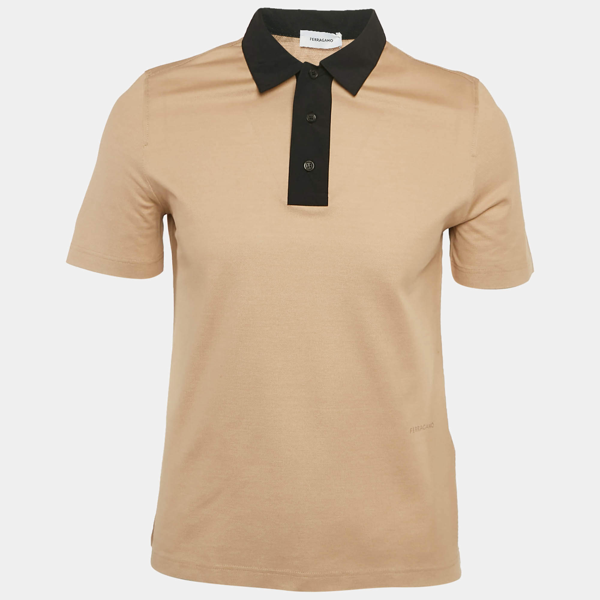 Pre Owned Salvatore Ferragamo Beige Cotton Pique Polo T-Shirt S