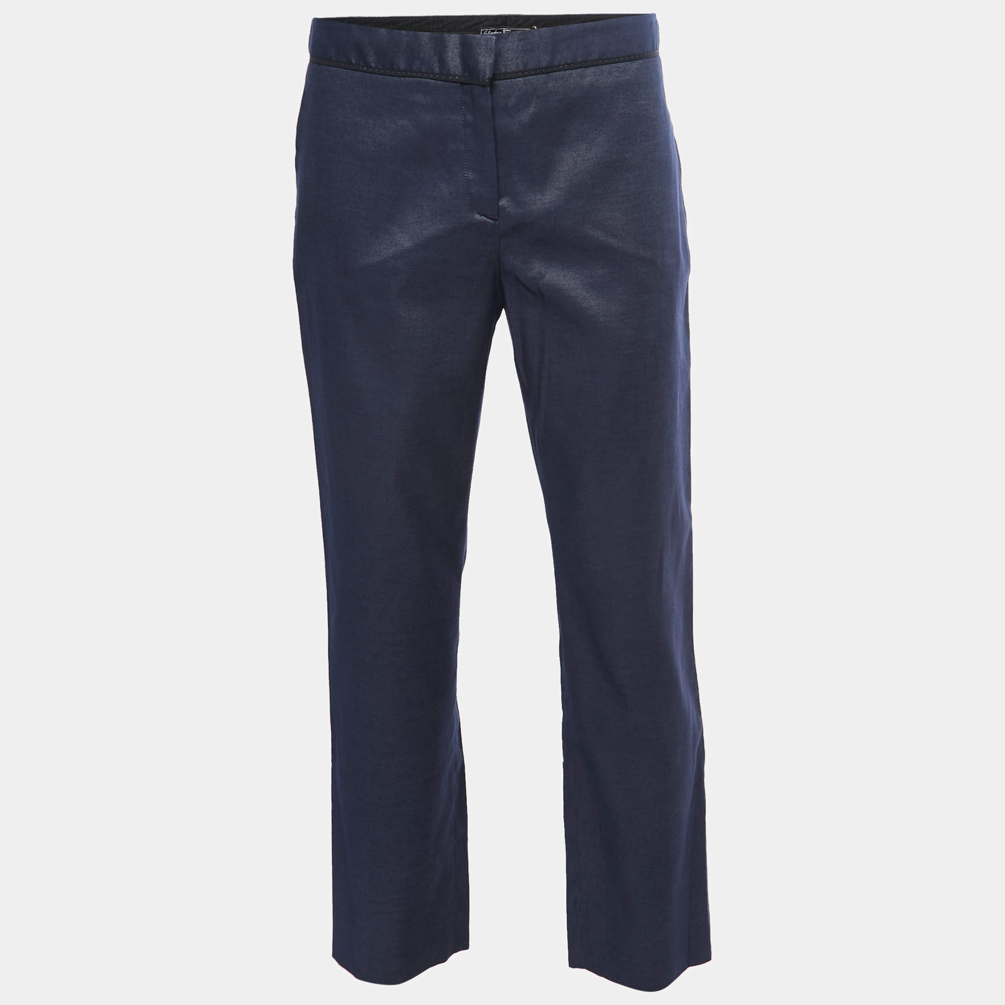 Pre Owned Salvatore Ferragamo Blue Cotton & Silk Trousers S