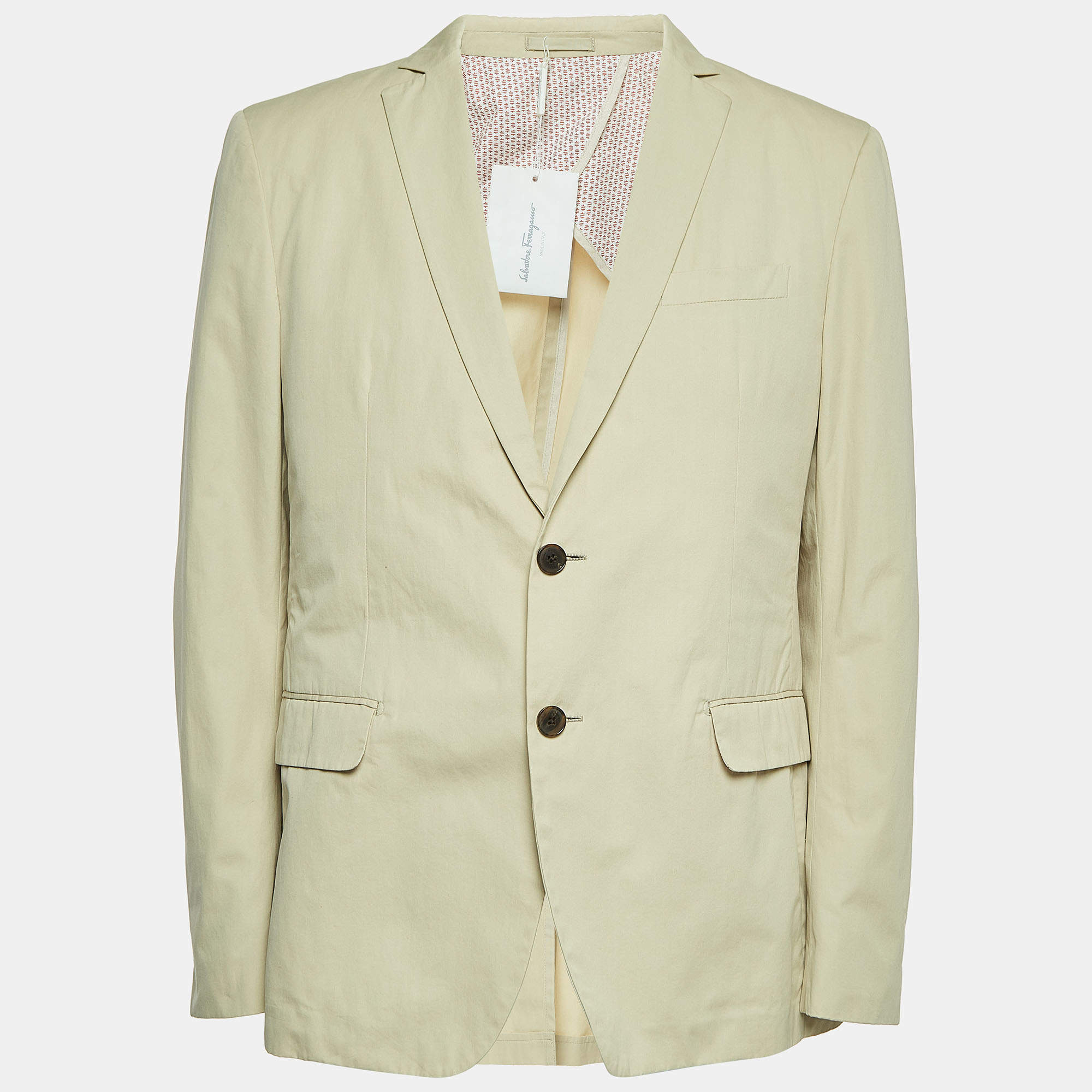 Salvatore Ferragamo Beige Cotton Single-Breasted Blazer XXL