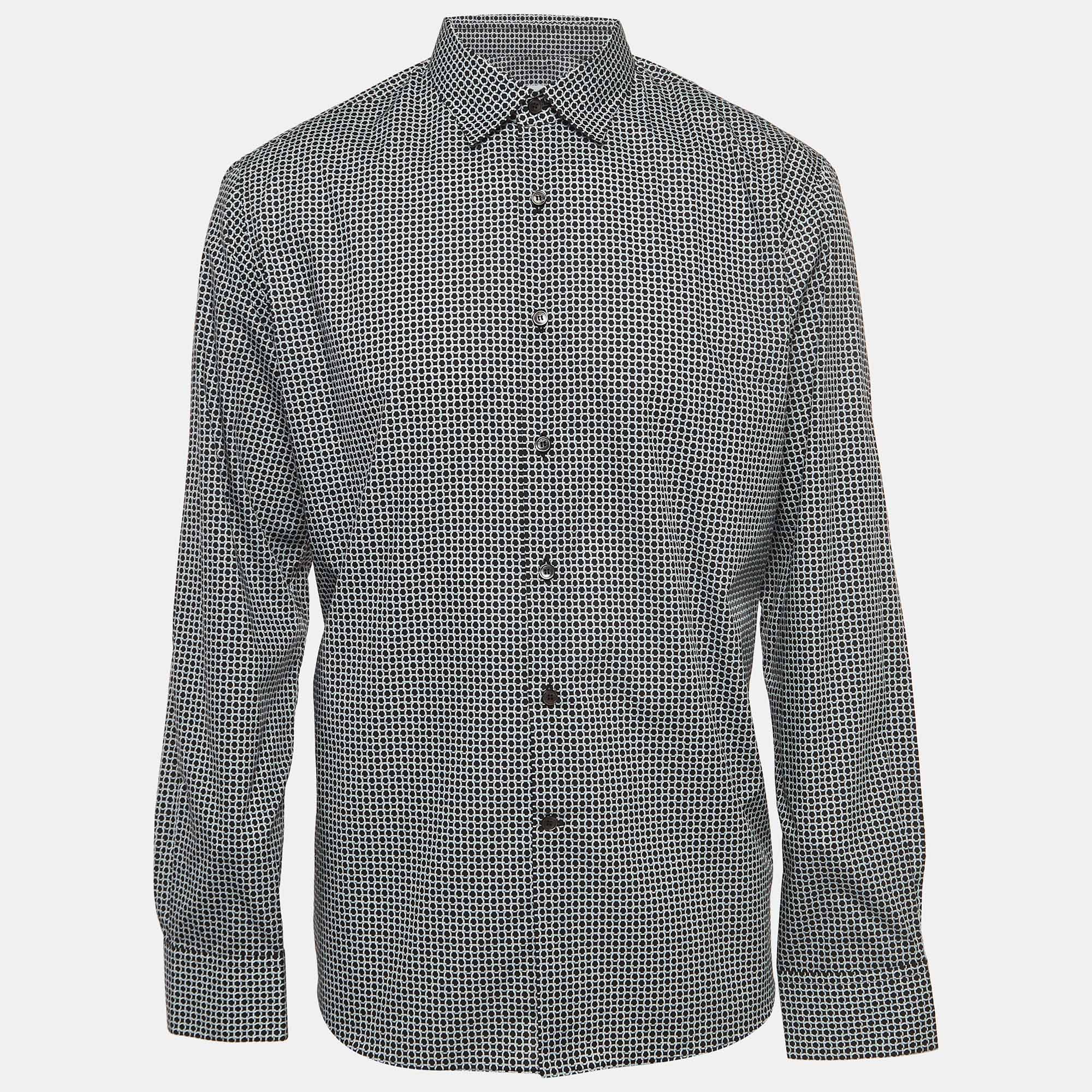 Pre Owned Salvatore Ferragamo Black Gancini Print Cotton Long Sleeve Shirt XL