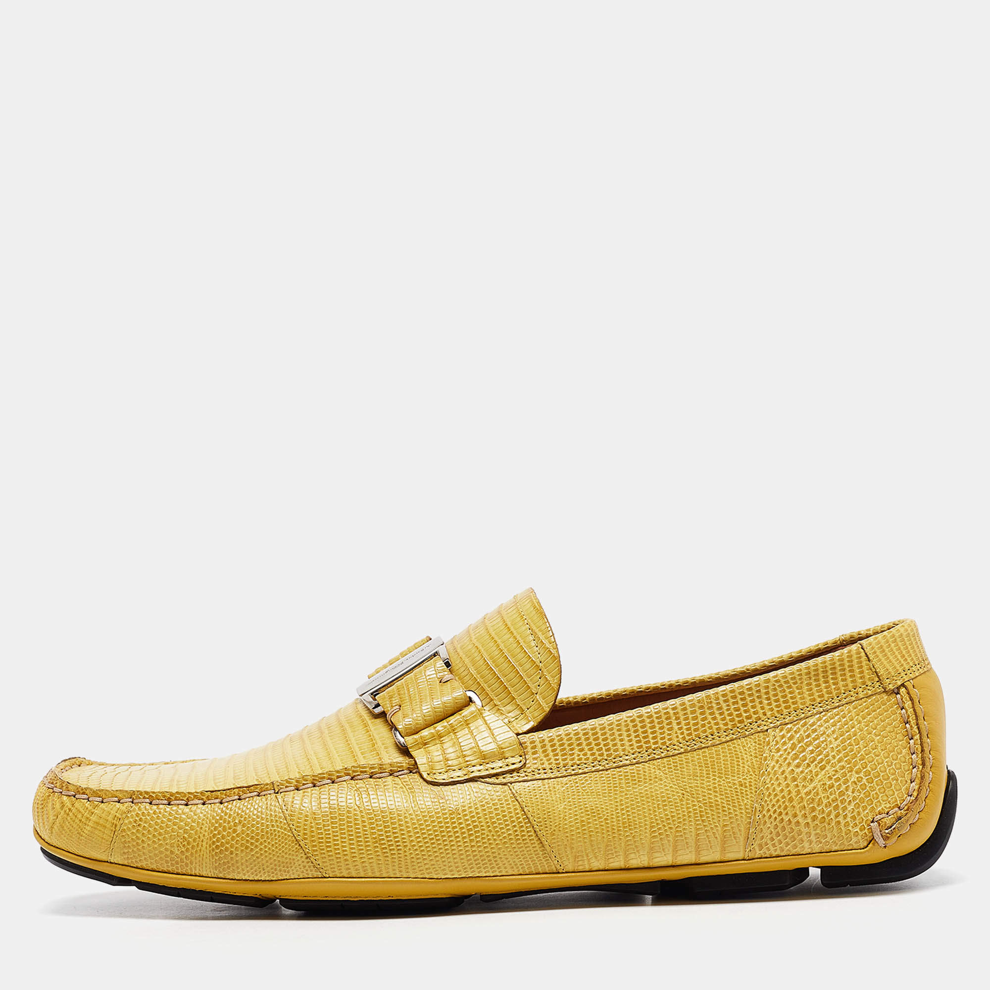 Salvatore Ferragamo Yellow Lizard Sardegna Loafers Size 44.5