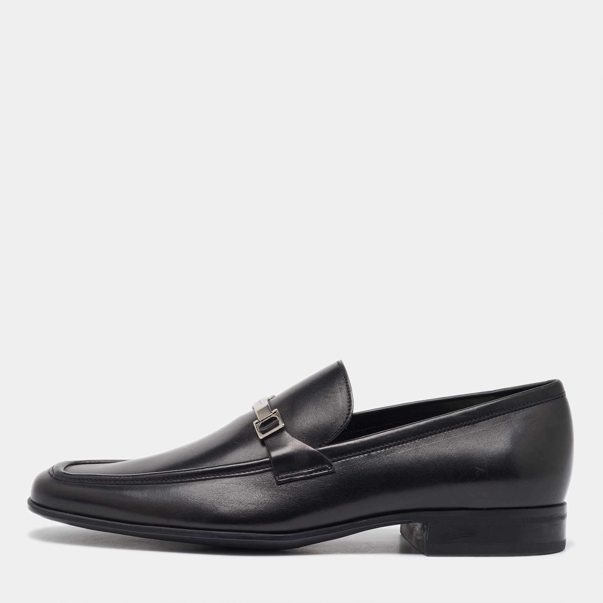 Pre Owned Salvatore Ferragamo Black Leather Slip On Loafers Size 41.5