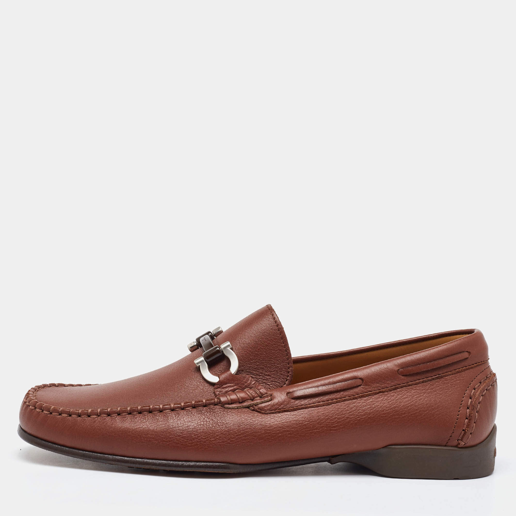 مملوكة مسبقًا Salvatore Ferragamo Brown Leather Gancini Penny Loafers Size 41.5