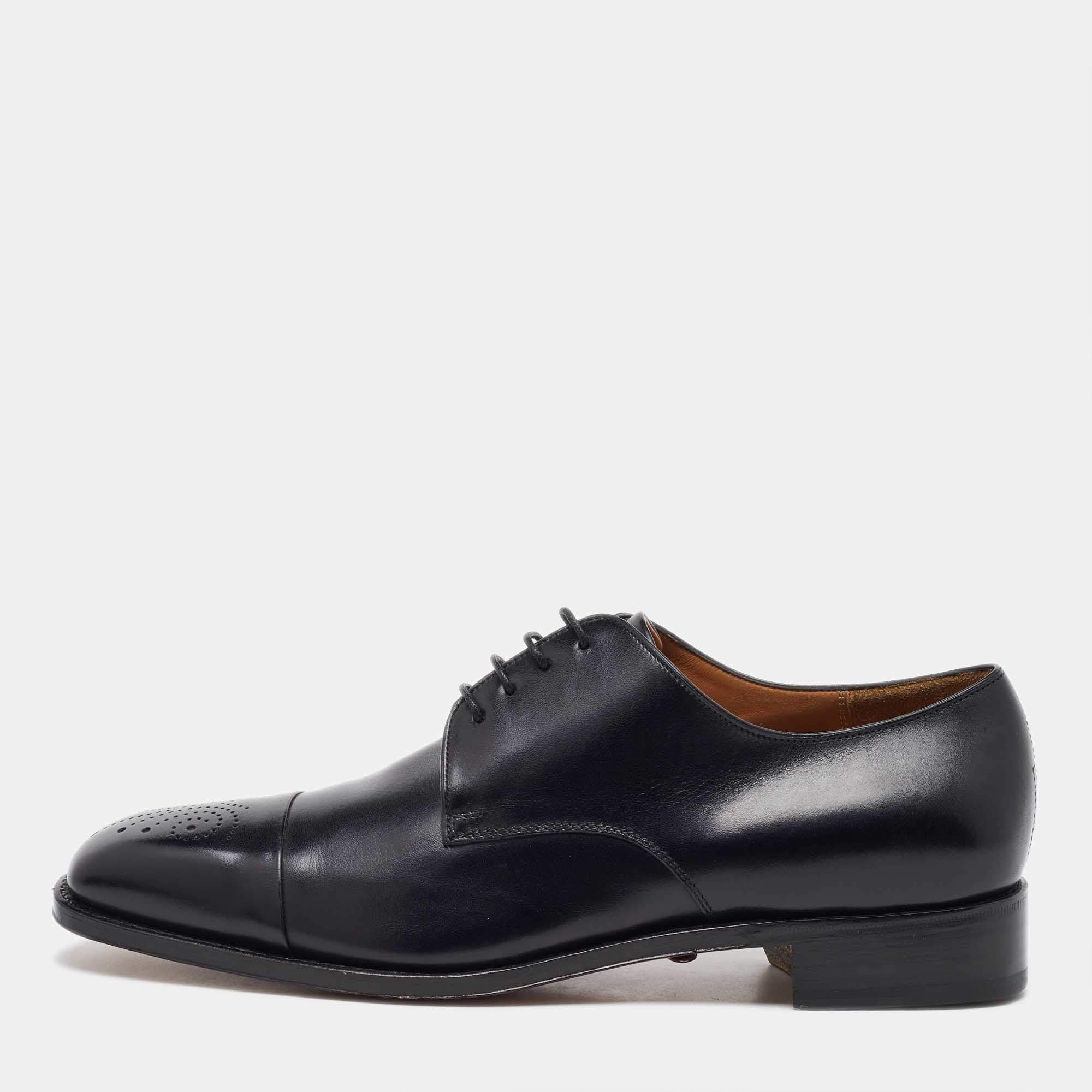 Salvatore Ferragamo Black Leather Lace Up Derby Size 41.5