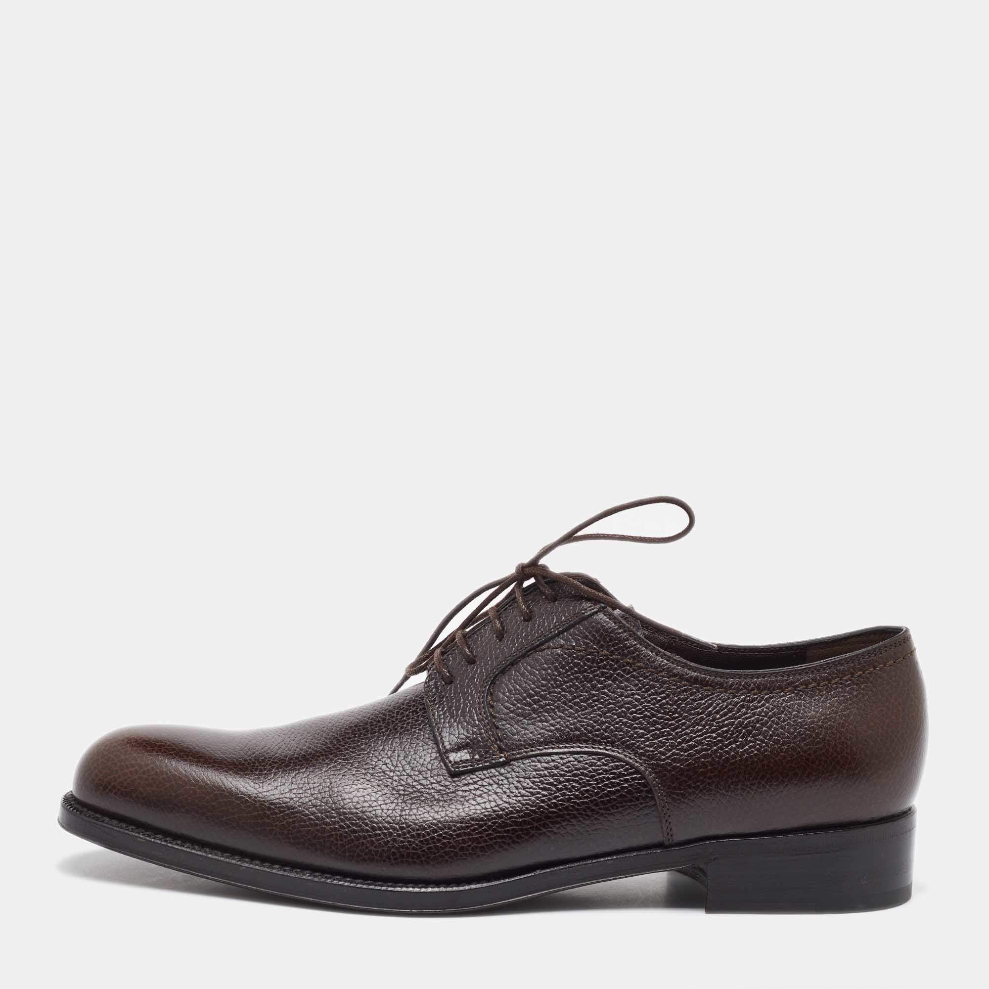 Salvatore Ferragamo Dark Brown Leather Lace Up Derby Size 41.5