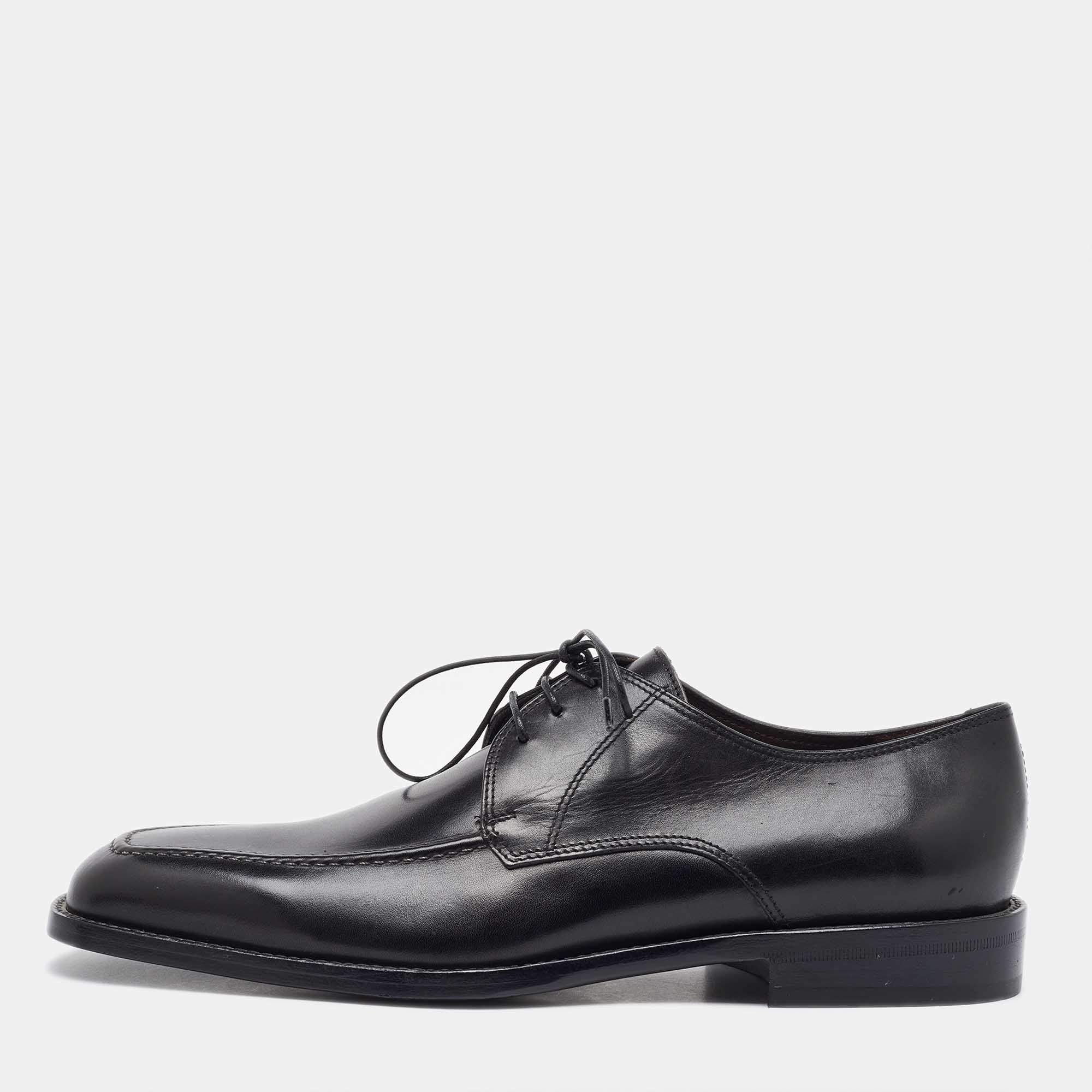 Pre Owned Salvatore Ferragamo Black Leather Lace Up Derby Size 41.5