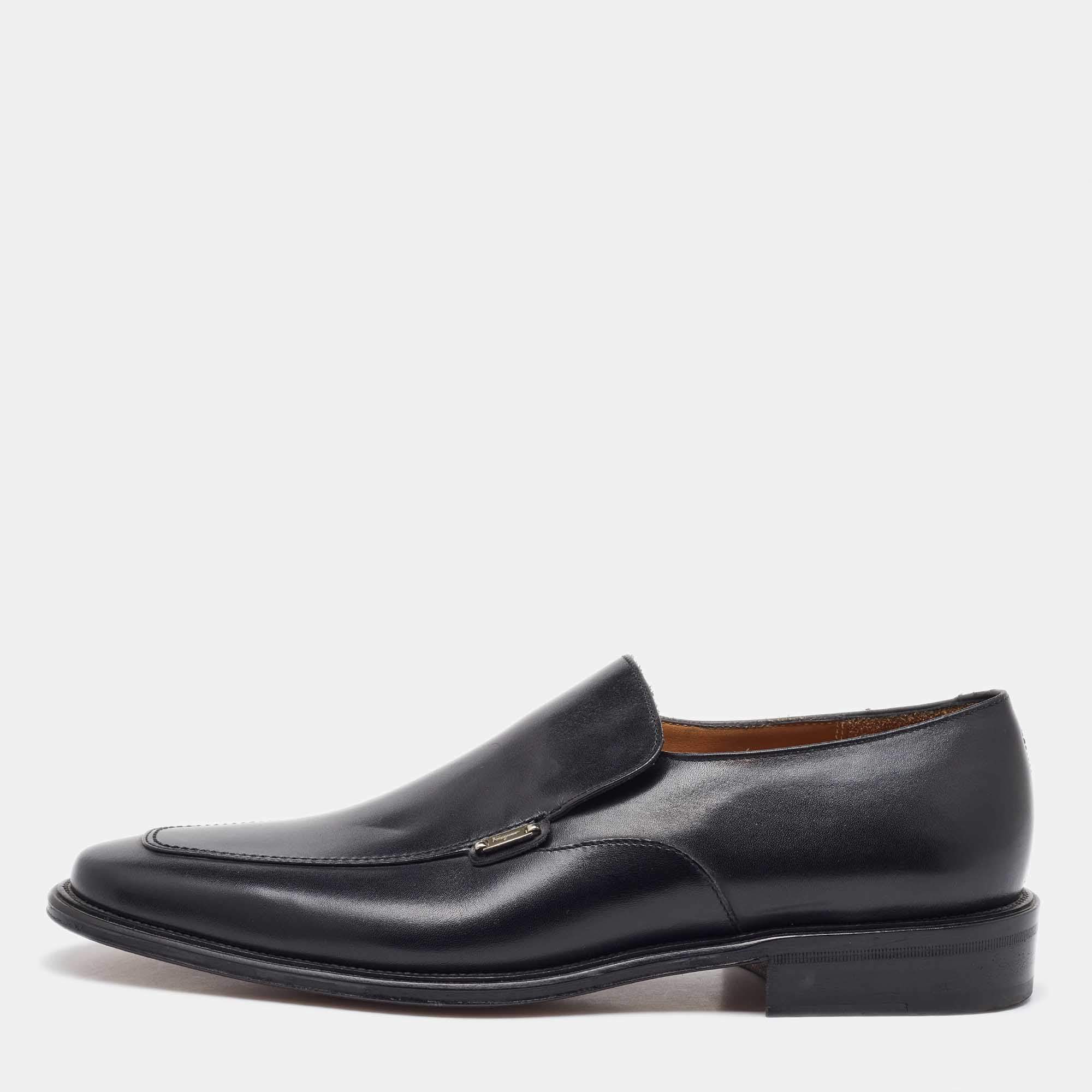 Salvatore Ferragamo Black Leather Slip On Penny Loafers Size 41.5