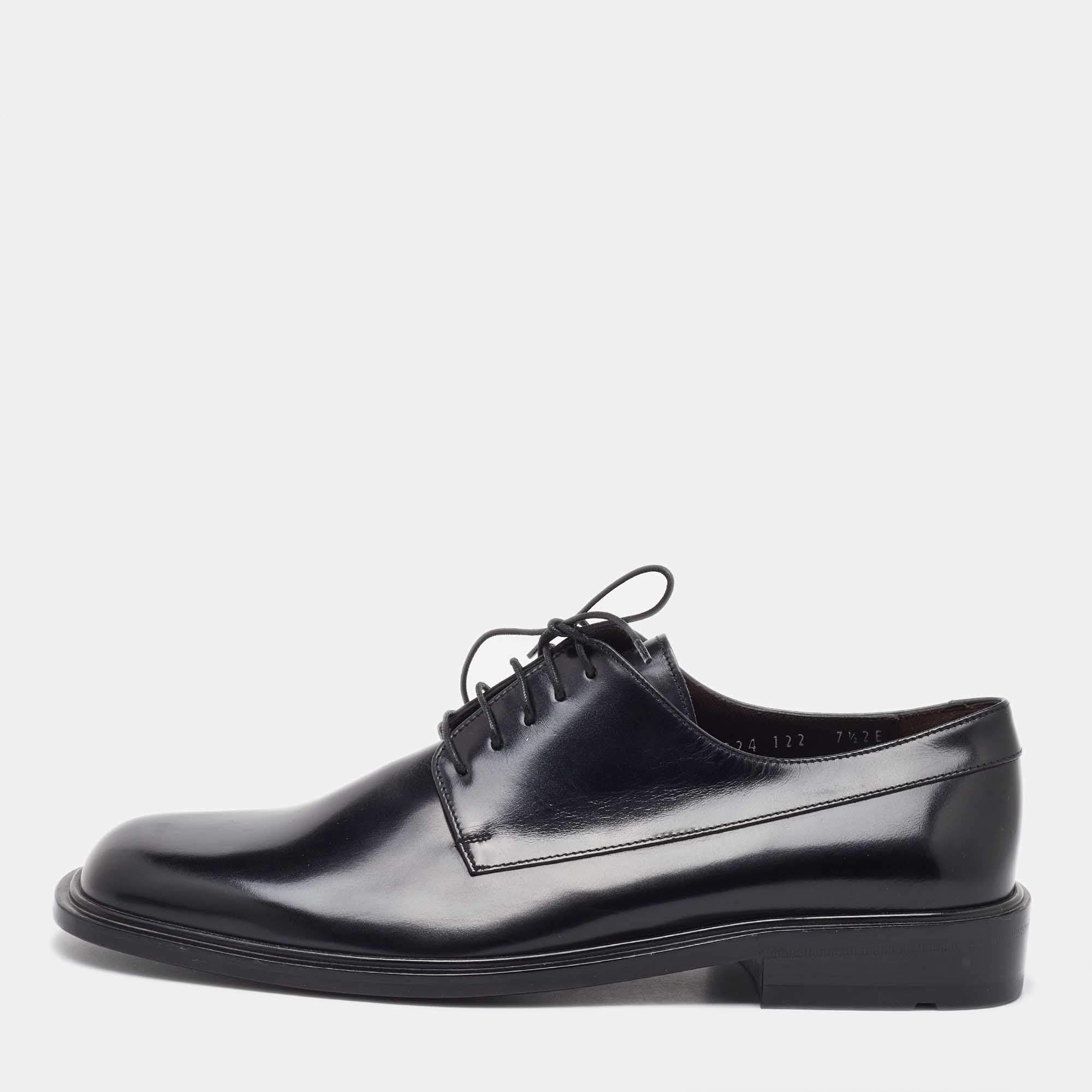 Pre Owned Salvatore Ferragamo Black Leather Lace Up Derby Size 41.5