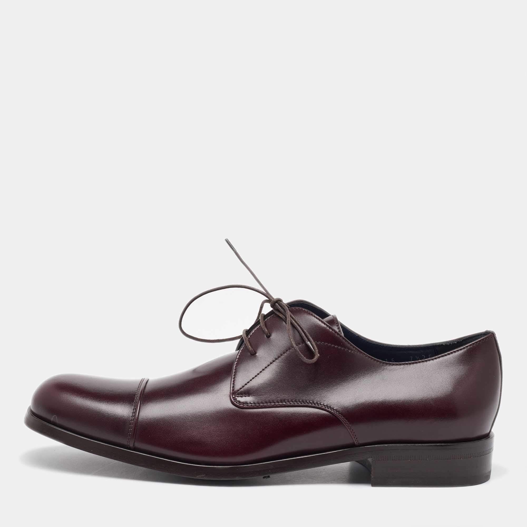 Pre Owned Salvatore Ferragamo Dark Burgundy Leather Lace Up Derby Size 41.5