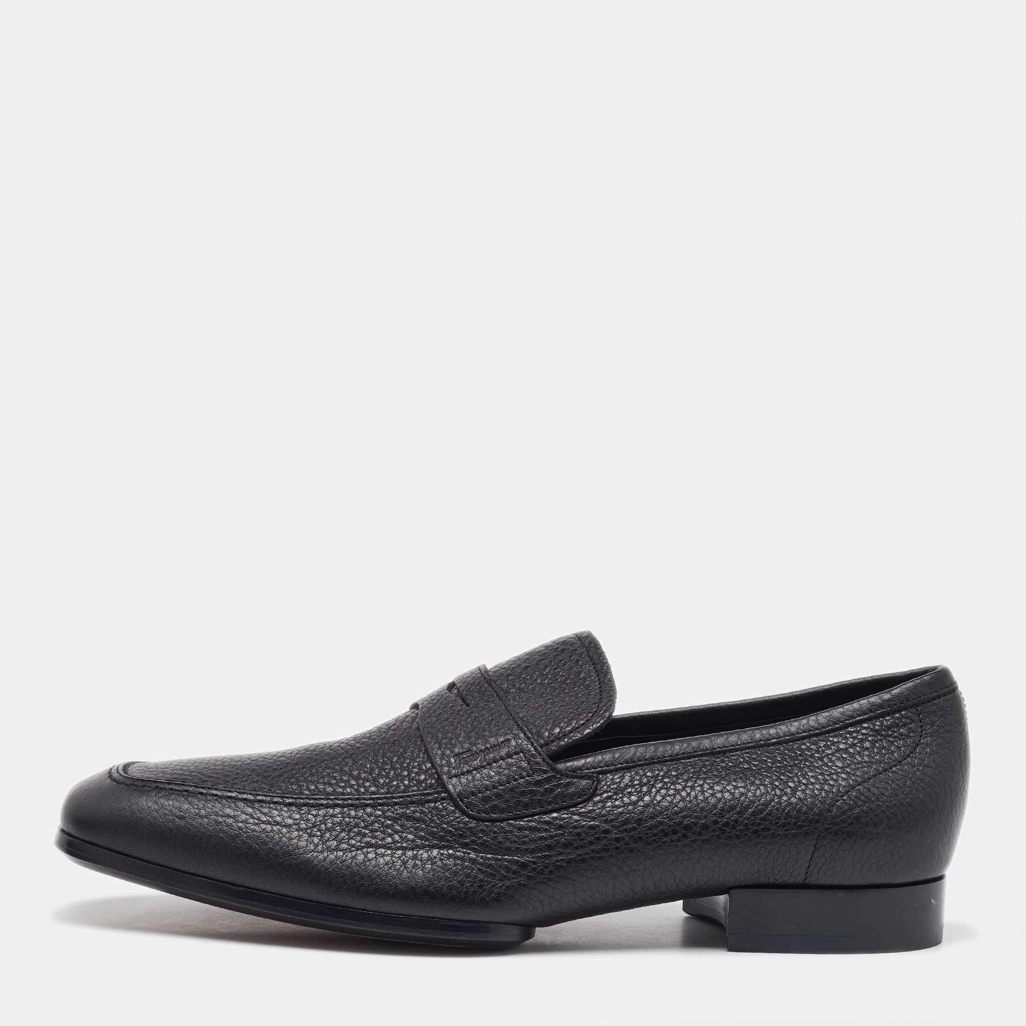 Salvatore Ferragamo Black Leather Slip On Loafers Size 41.5
