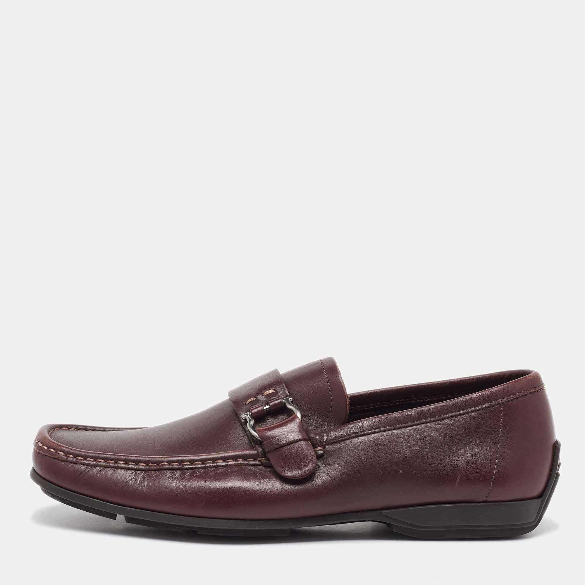 Salvatore Ferragamo Brown Leather Slip On Gancio Loafers Size 41.5