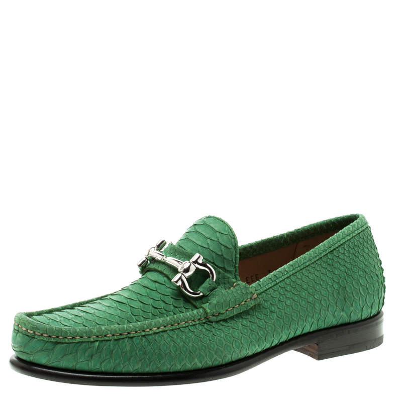 Pre Owned Salvatore Ferragamo Green Python Leather Mason Loafers Size 41