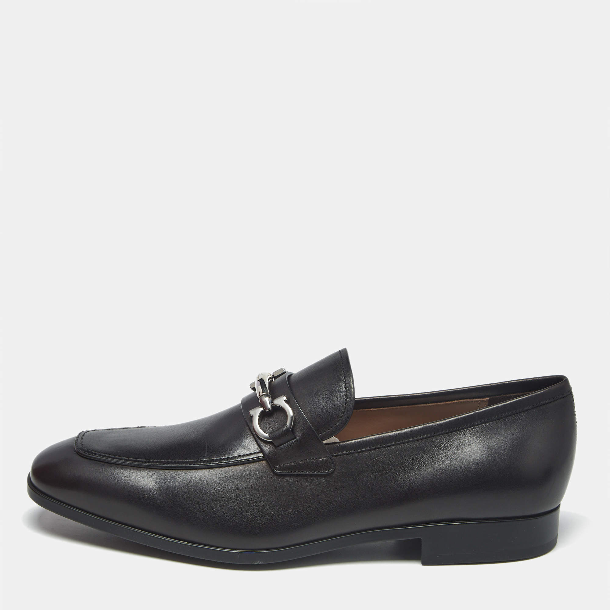 Pre Owned Salvatore Ferragamo Black Leather Benford Loafers Size 44.5