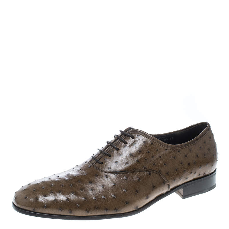 مملوكة مسبقًا Salvatore Ferragamo Light Brown Ostrich Leather Gris Oxfords Size 42.5