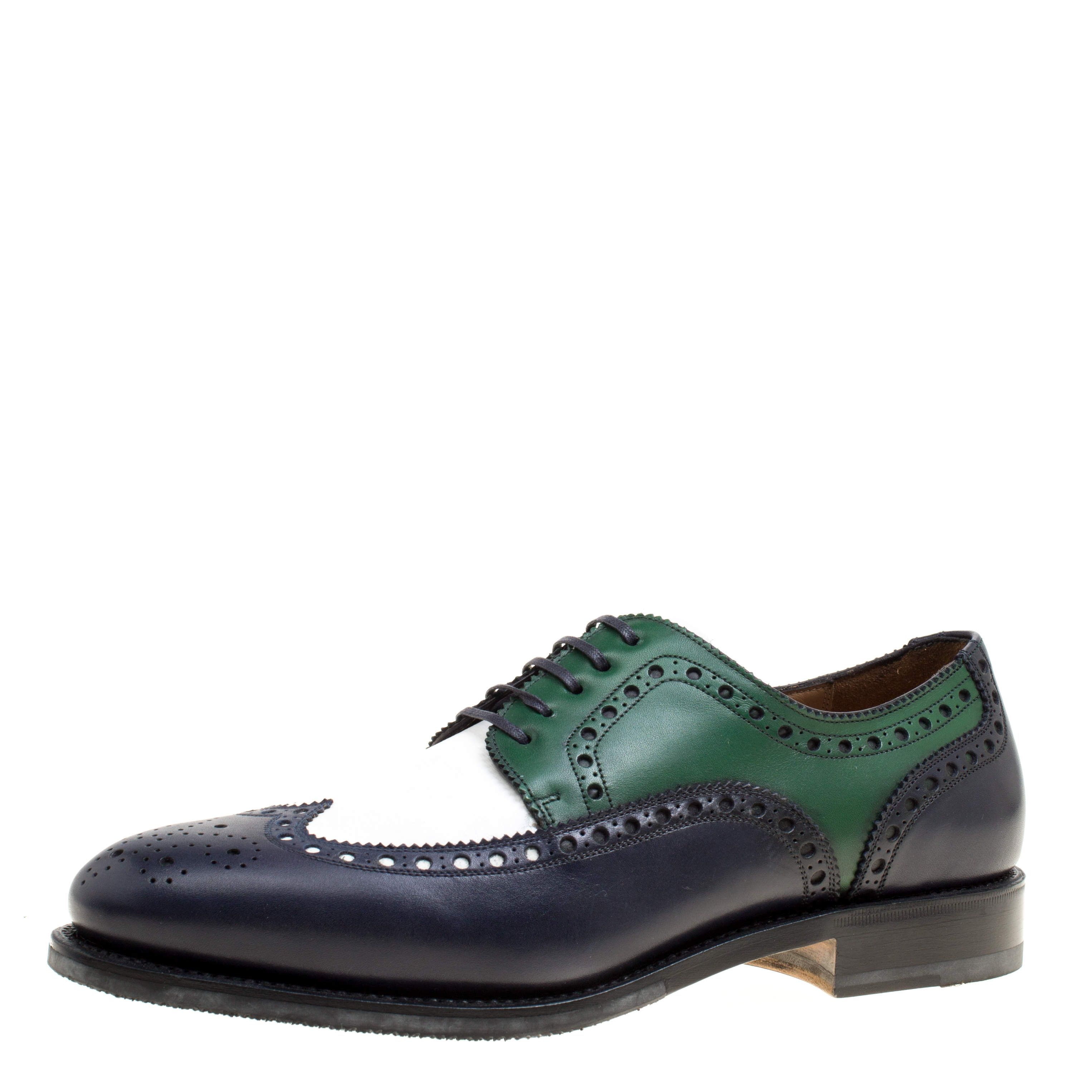 حذاء دربي سالفاتوري فيراغامو وينغتيب لاوسون جلد بروغي ثلاثي اللون مقاس 41
