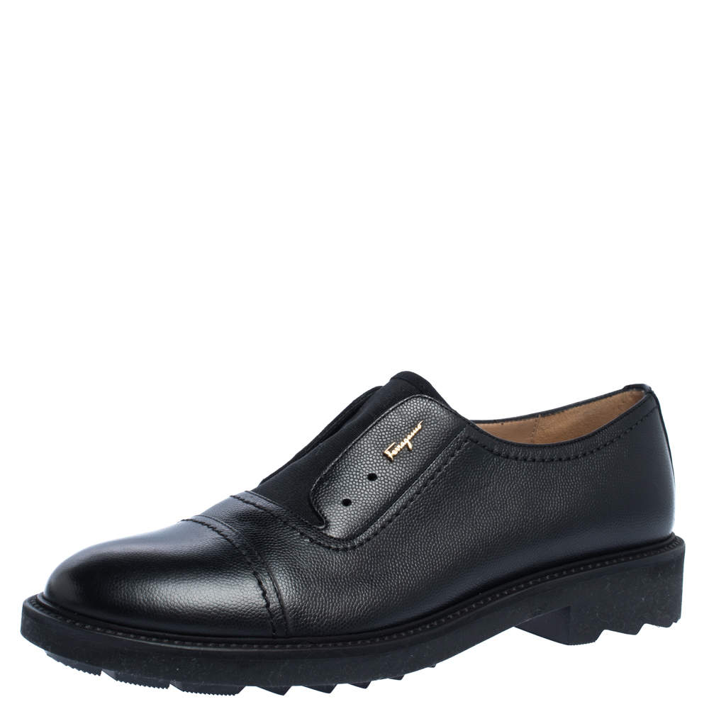 Pre Owned Salvatore Ferragamo Black Leather Laceless Oxford Shoes Size 42