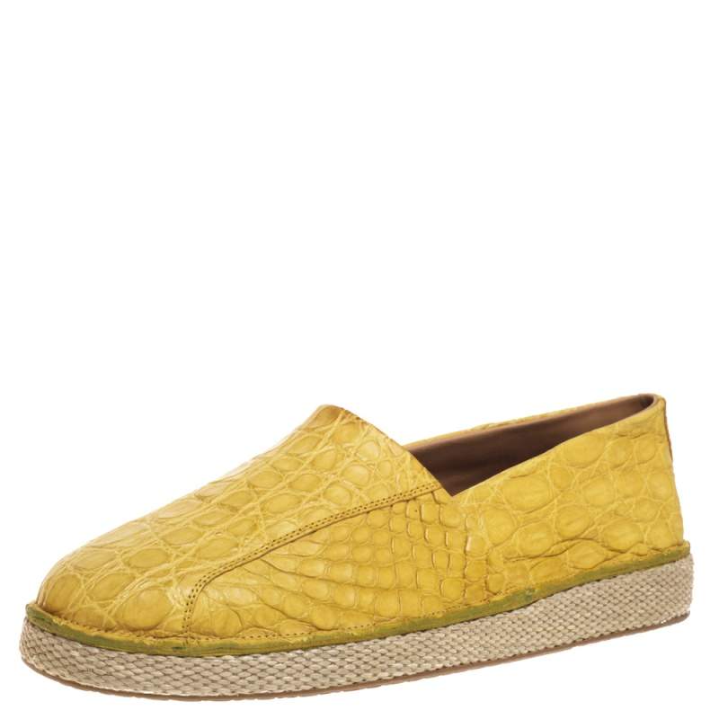 Pre Owned Salvatore Ferragamo Yellow Crocodile Leather Lampedusa Espadrilles Size 44