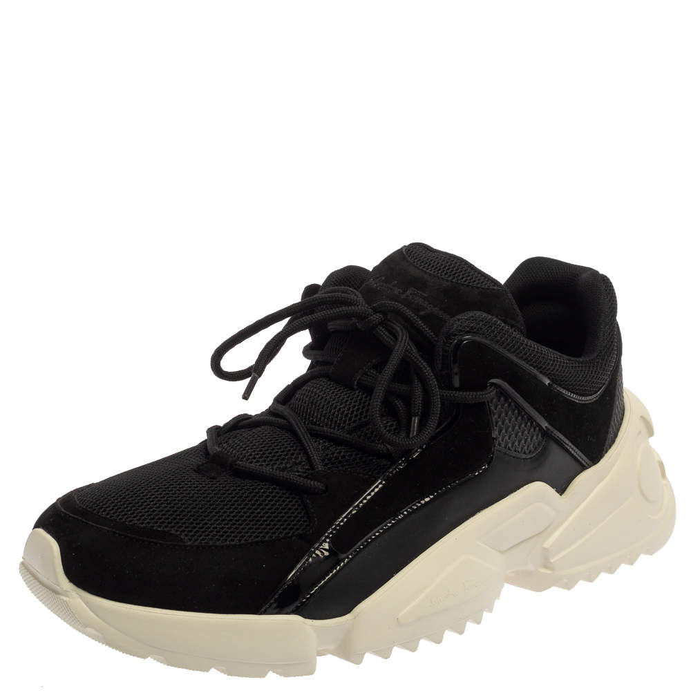 Salvatore Ferragamo Black Suede And Mesh Skylar Sneakers Size 44 