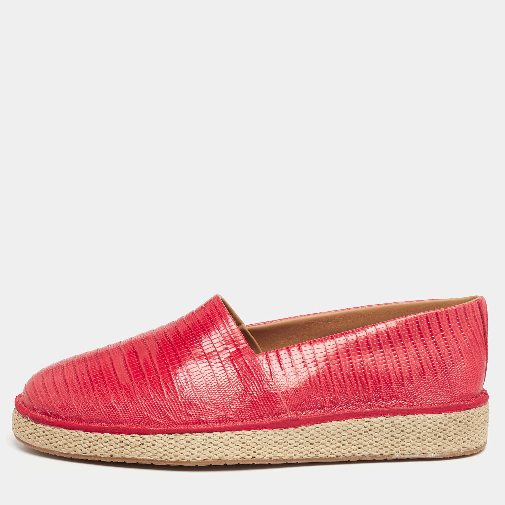 Salvatore Ferragamo Red Lizard Leather Lampedusa Slip-On Espadrilles Size 43