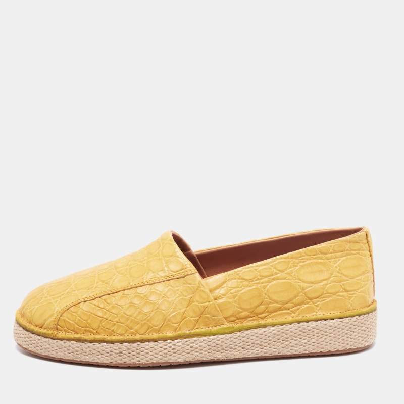 Pre Owned Salvatore Ferragamo Yellow Crocodile Leather Lampedusa Espadrilles Size 41.5