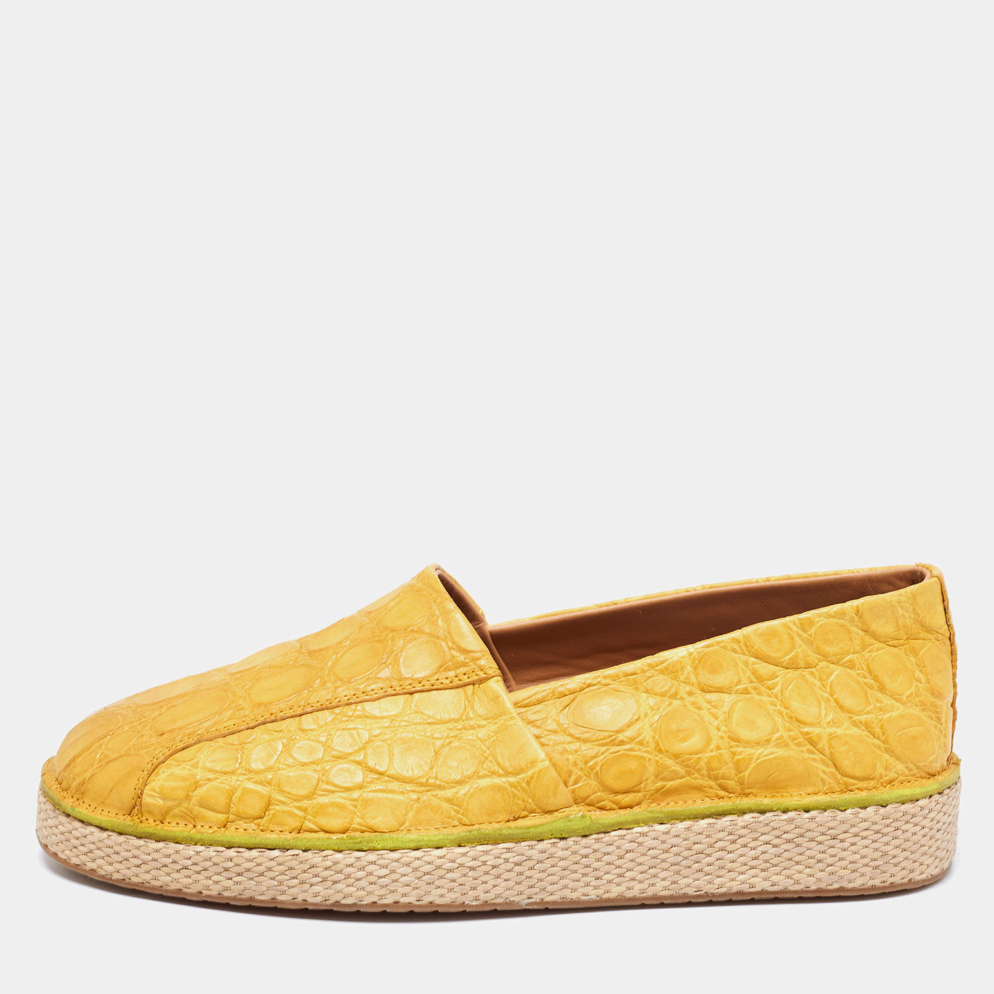 Salvatore Ferragamo Yellow Crocodile Leather Lampedusa Flat Espadrilles Size 41
