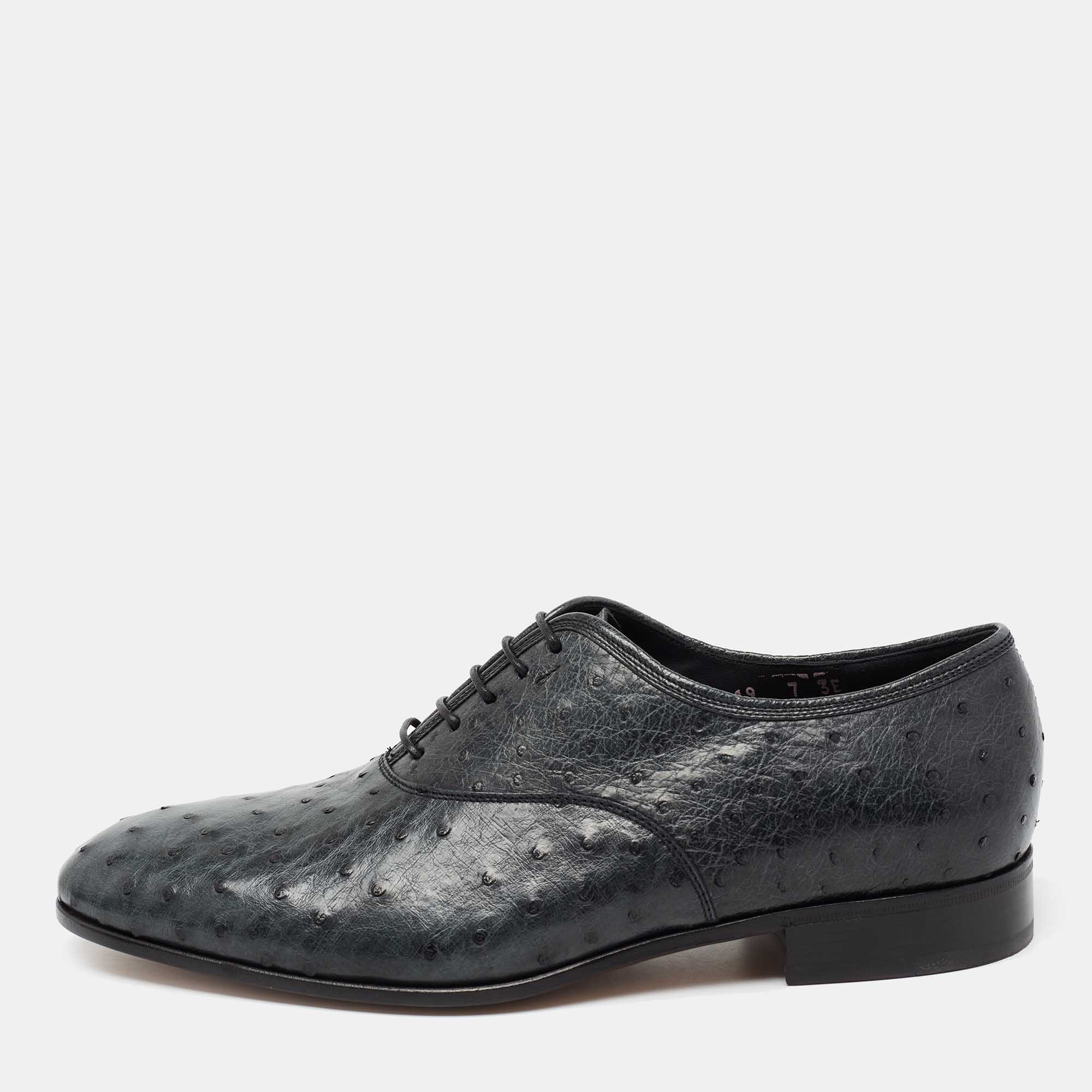 Pre Owned حذاء أوكسفورد سالفاتوري فيراغامو غريس جلد نعام أخضر مزرق مقاس 41