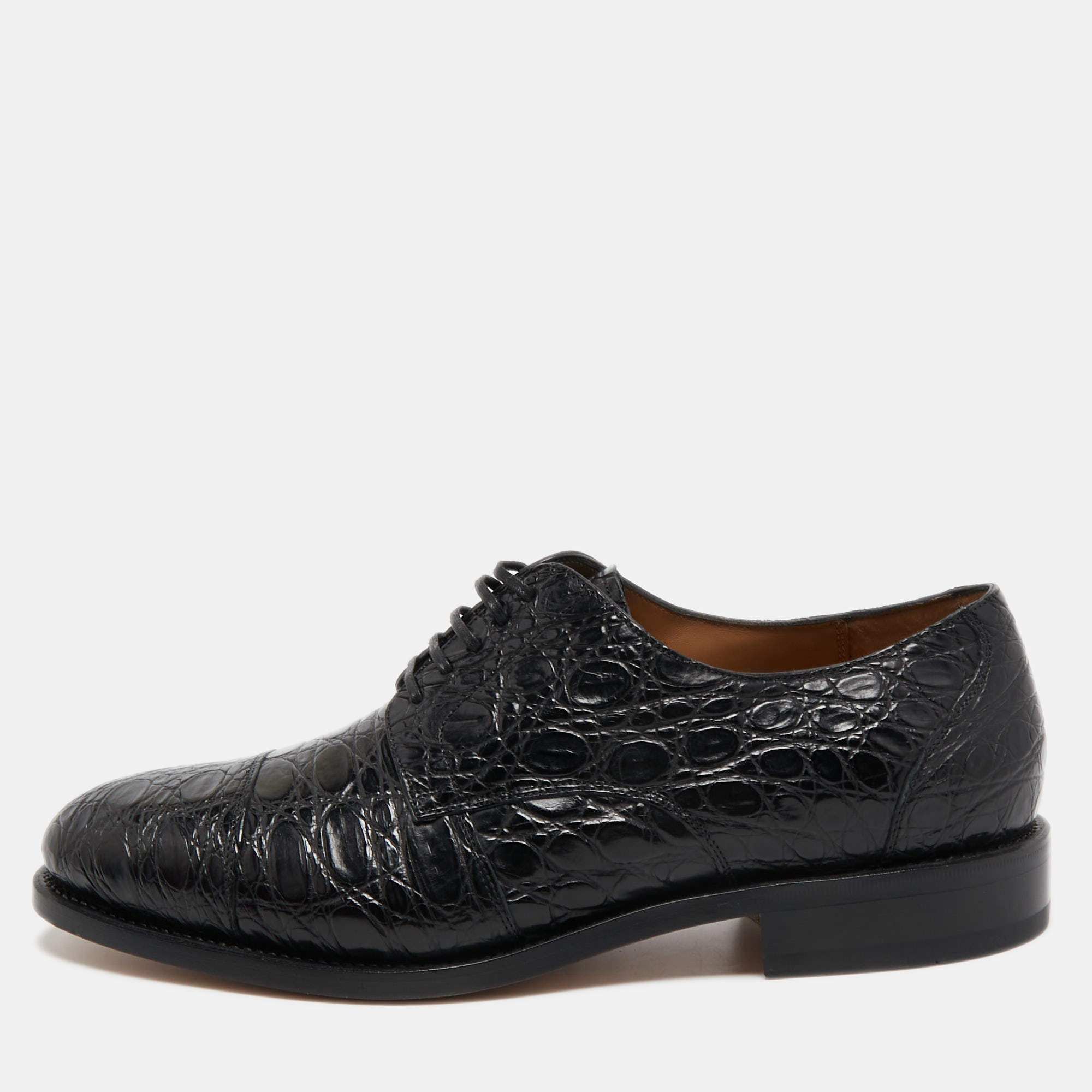 Pre Owned Salvatore Ferragamo Black Alligator Nordland Derby Size 43